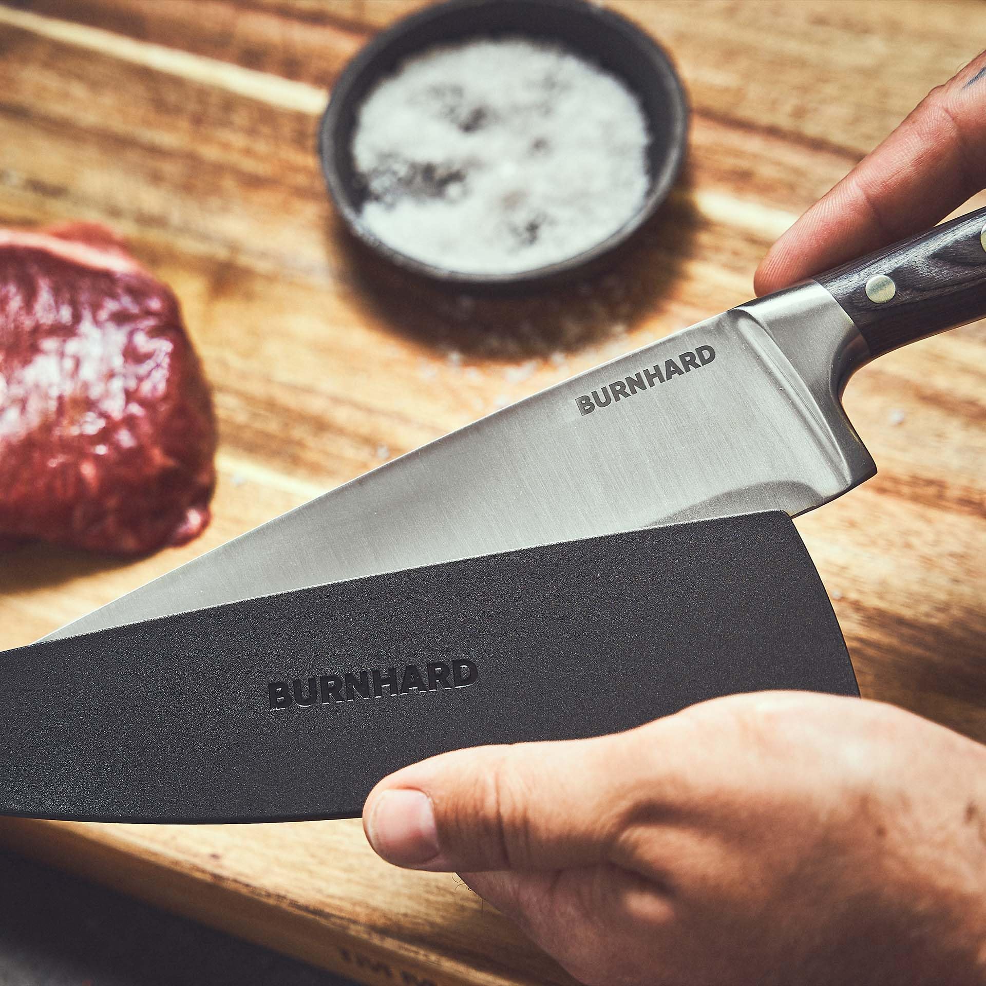 BURNHARD® Küchenmesser mit Pakka-Holzgriff inkl. Kunststoffscheide | Deutscher Klingenstahl, ergonomische Form
