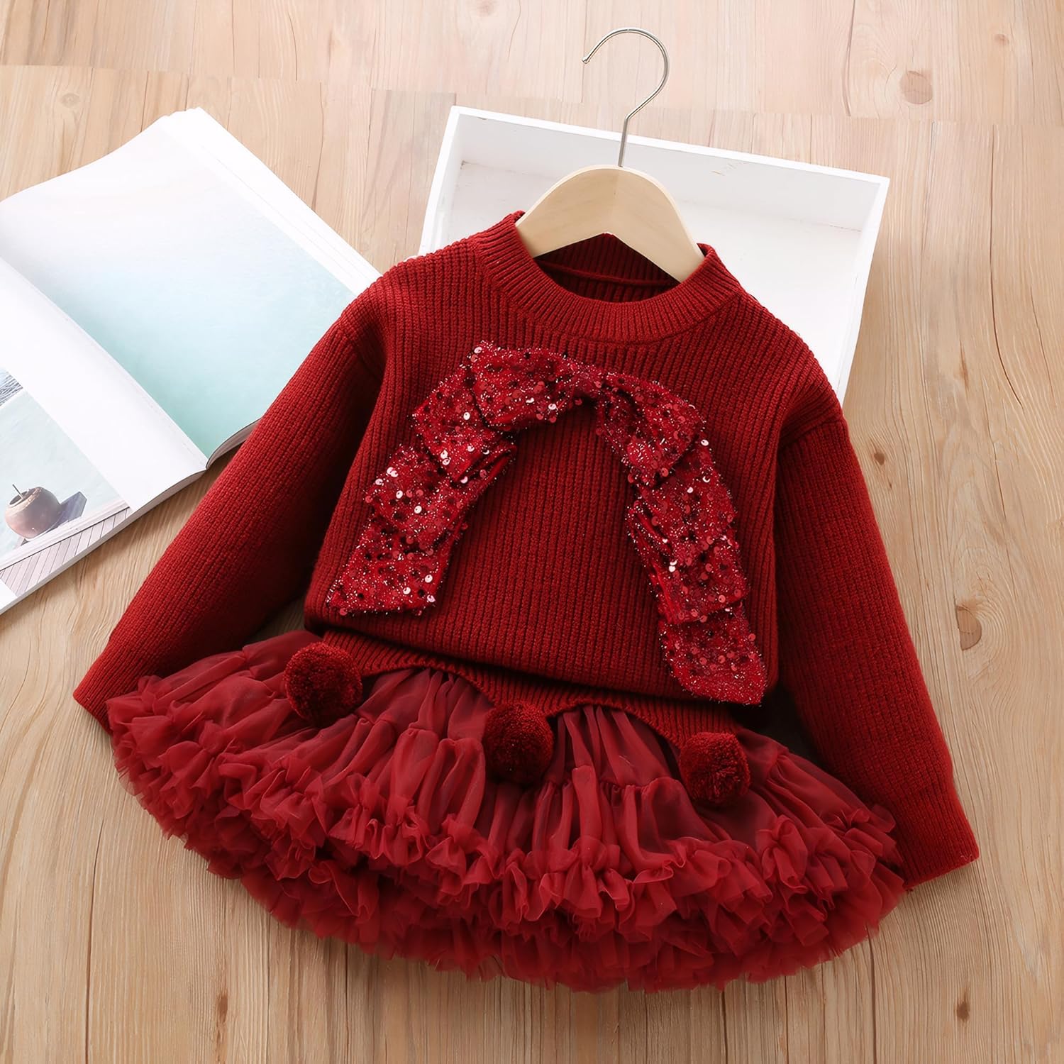 Christmas jumper cardigan/little girls' sweaters-tutu skirt-fall/winter outfit for toddler