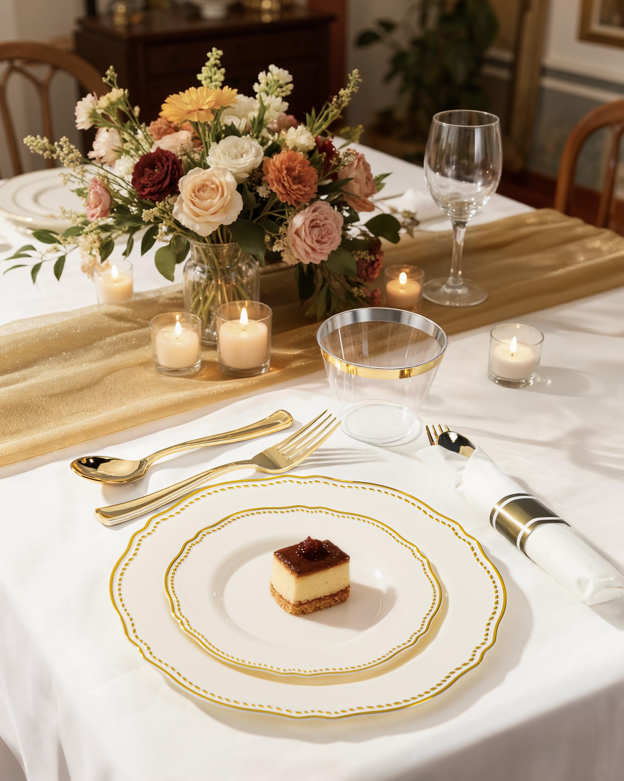 Ivory Gold Plates for Weddings & Parties -4