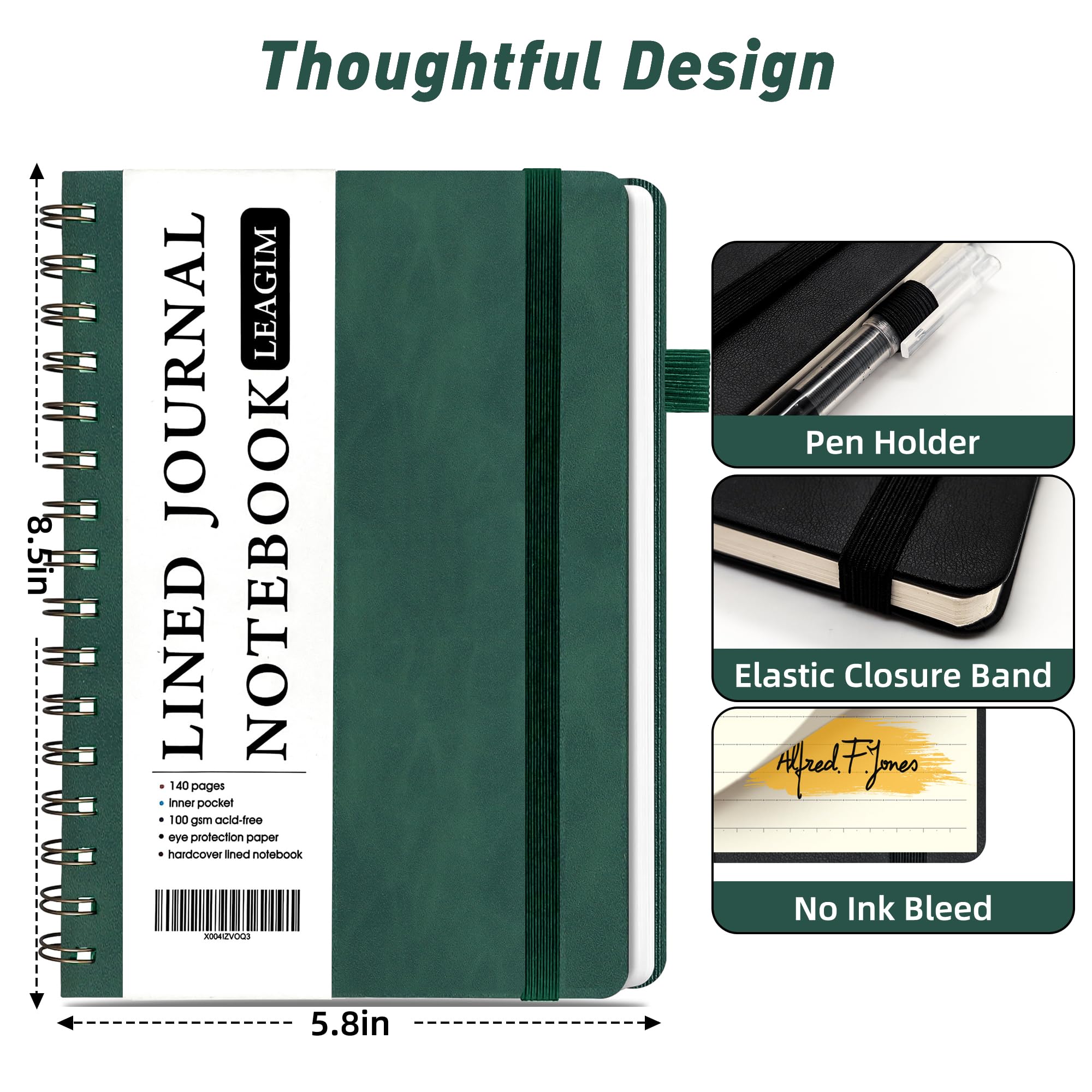 Liniertes Spiral-Tagebuch, Notizbuch für Damen und Herren, College, liniert, Hardcover, Notizbuch für Arbeit und Notizen, Tagebücher zum Schreiben, 100 g/m², Business, Schule, 140 Seiten, A5 (14,7 x