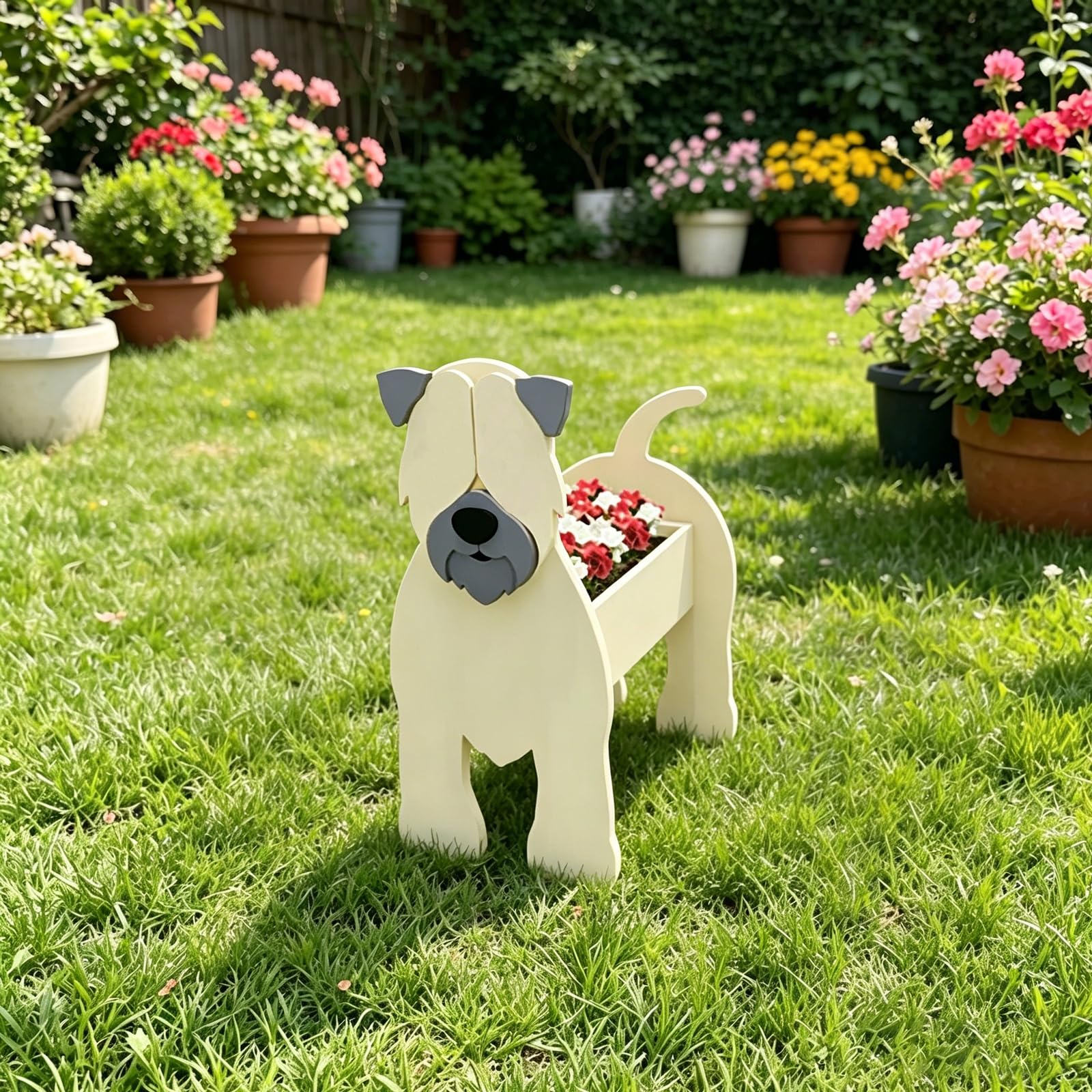 Hiiaodecor Maltese Terrier Pet Dog Animal Bonsai Holder Cute Shape Art Plant Storage Pot Villa Garden Indoor Outdoor Office Decor Ornaments 43 * 25cm/16.93 * 9.84in