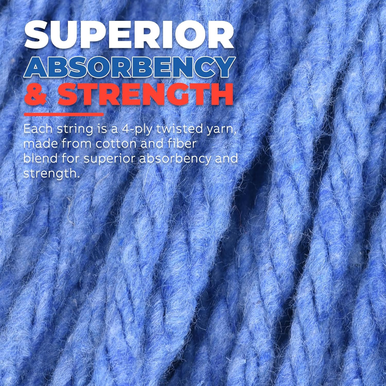 Onesimus 18 oz Heavy Duty Mop Head Replacement, 5 Inch Headband for Quick Change Handle, Blue Loop-End Cotton Blend String Wet Dry Floor Mop Refill Commercial Cleaning Supplies, 6 Pack Medium