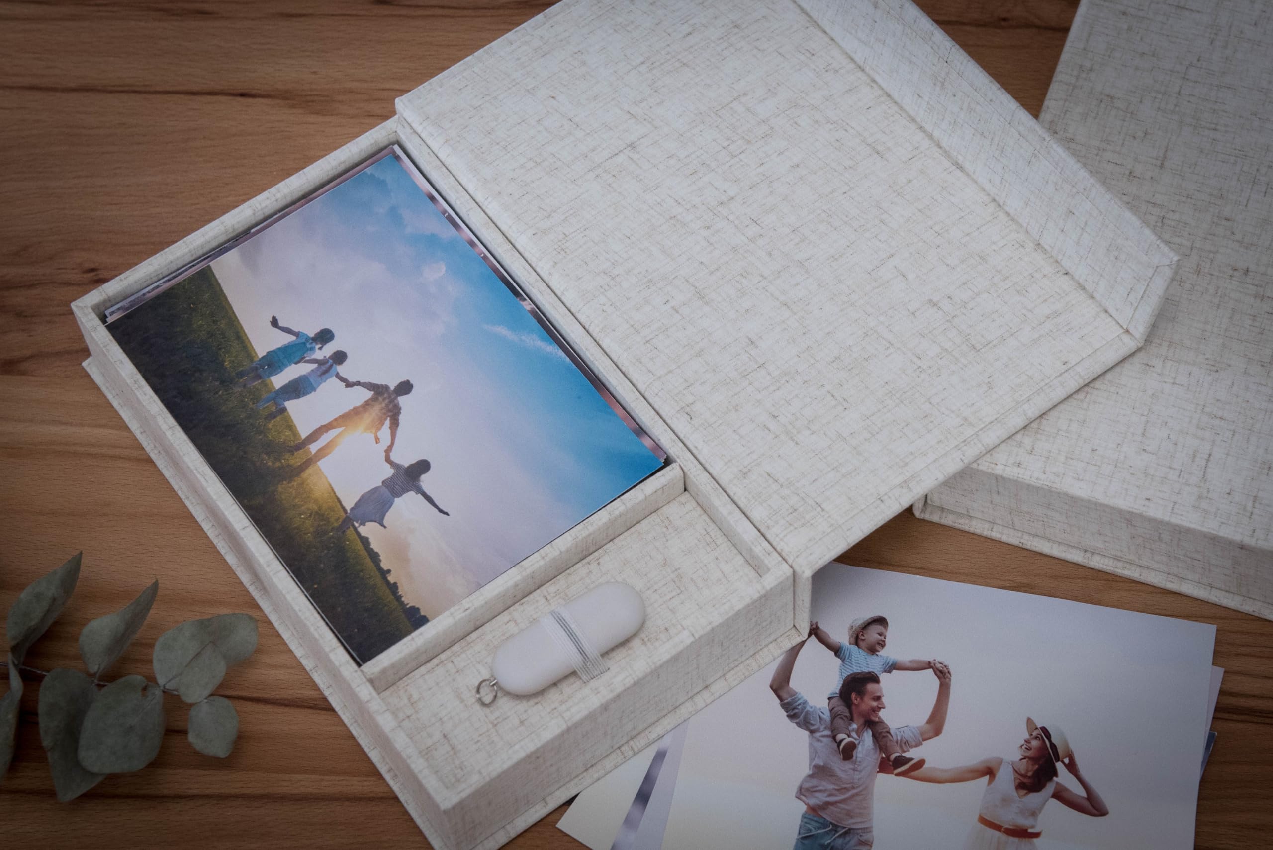 Élégante boîte photo, avec fente USB, boîte cadeau, pour clés USB et tirages photo 10 x 15 cm, boîte de rangement, boîte de rangement, boîte de rangement, boîte à souvenirs, cadeau photo (naturel, 23