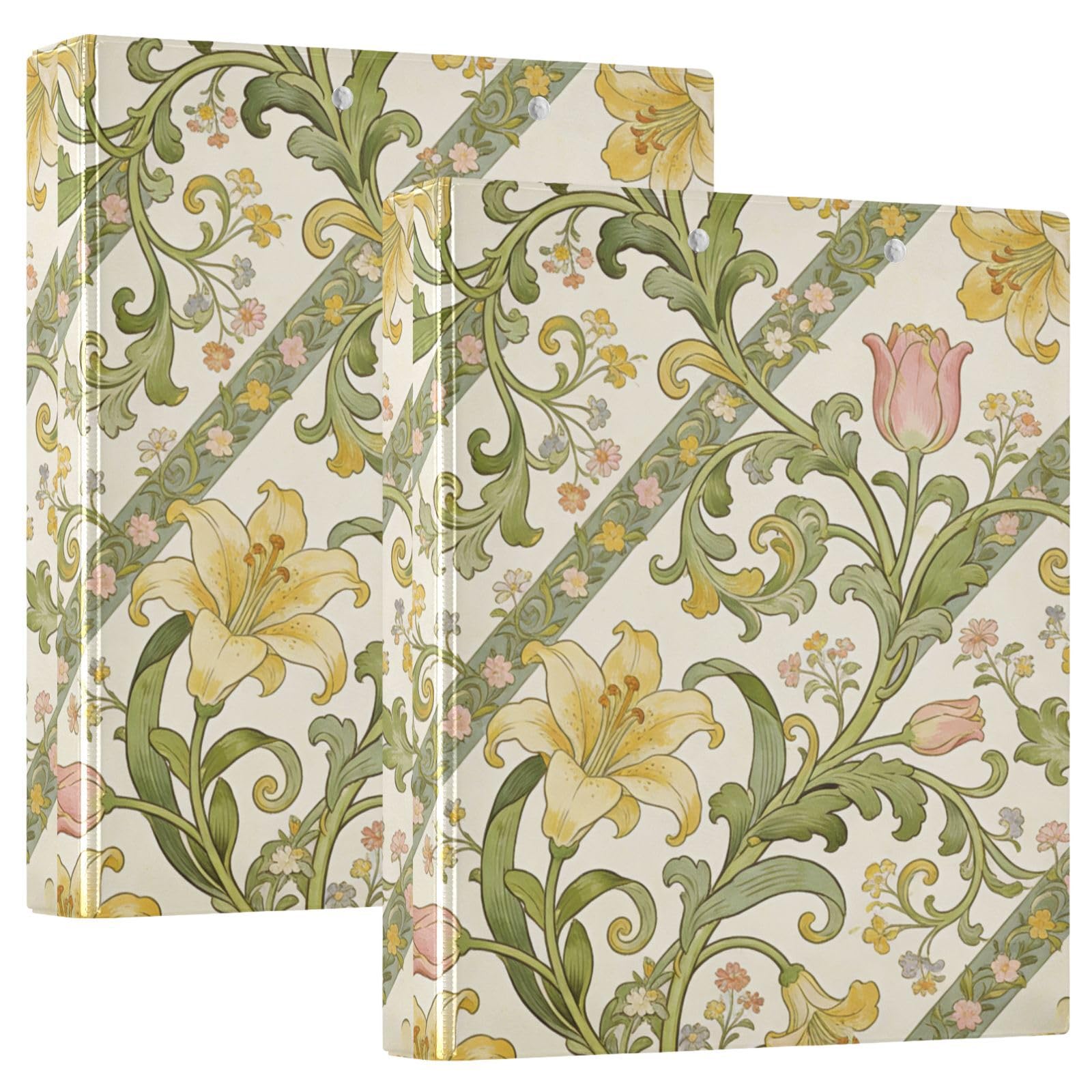 3-Ringing - 2 raccoglitori per quaderni da 3,8 cm con copertina tascabile, confezione da 1/2 raccoglitori universitari per studenti, con copertina rigida, stile vintage oro Lily William Morris