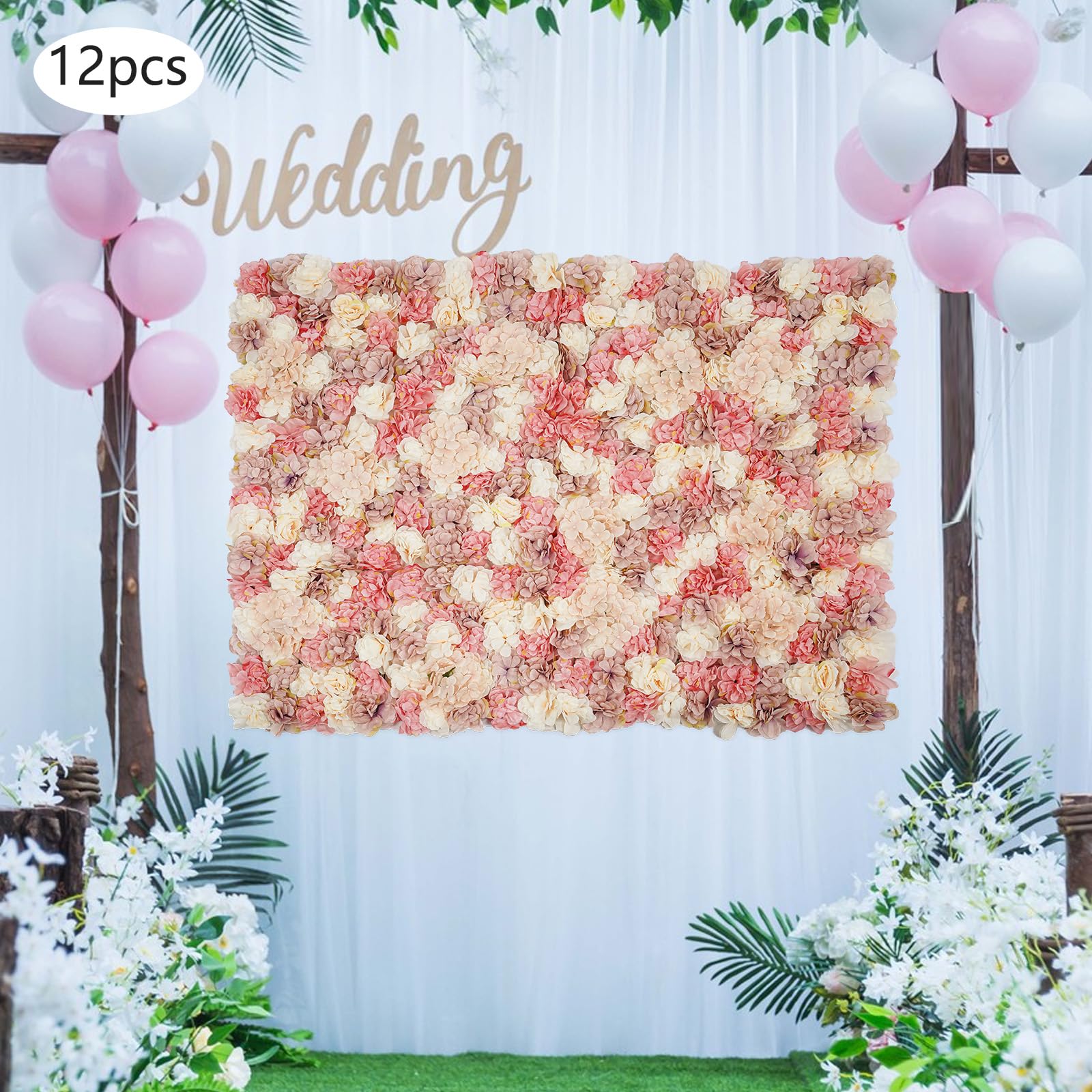 Blumenwand Hintergrund12 Stück künstliche Blumenwand 38 × 38 m kunstvoll gestaltete Blumenwandpaneele Hochzeiten Verlobungen Jubiläumsfeiern Dahlien Rosen (Herbstfarbene)