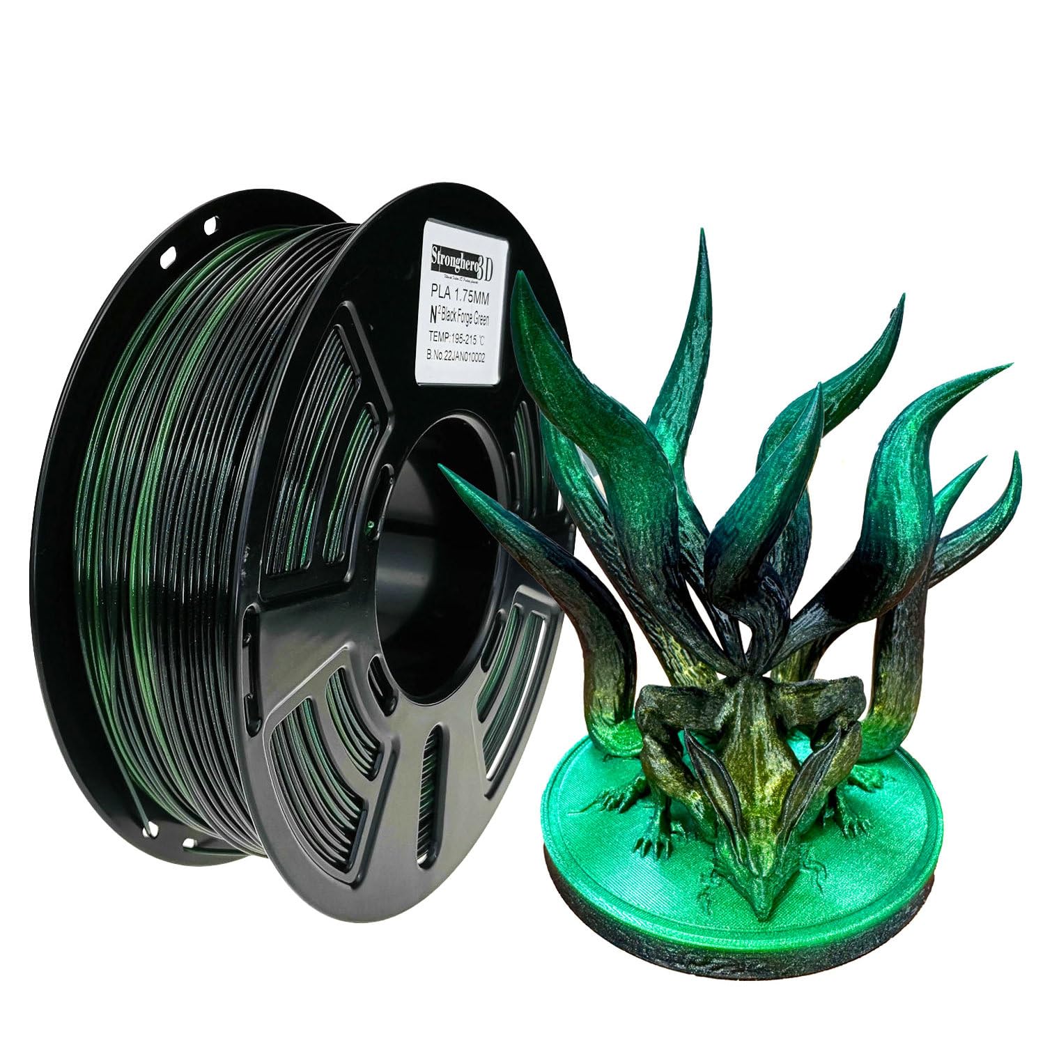 PLA 3D Printer Filament 1.75mm ,Galaxy Green and Black,1kg(2.2lbs) Accuracy +/-0.05mm for ender3 Cr10 Sovol