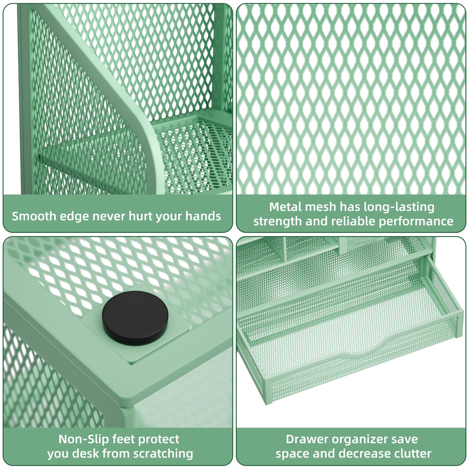 Marbrasse Organizer Scrivania in Rete,Organizer per Cancelleria,Portapenne,Multifunzione,Portaoggetti da Scrivania e Cassetto per Casa e Ufficio (Verde)