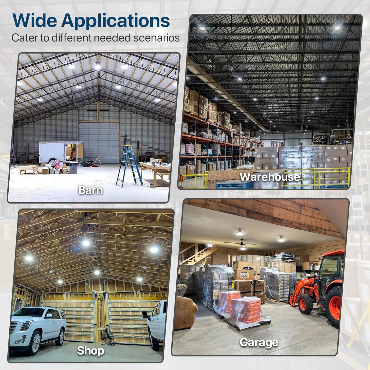 HYPERLITE UFO High Bay Lights: 200W 5000K LED Shop Lights 28000LM 4 Packs AC100-277V 5' Cable with Plug - UFO LED Light for Warehouse Basement Factory Barn