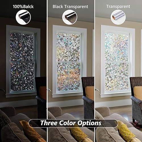 Miniatura 5 de LEMON CLOUD Película de privacidad para ventana, calcomanías de vidrio para ventana, película decorativa de arcoíris transparente negro para sala de