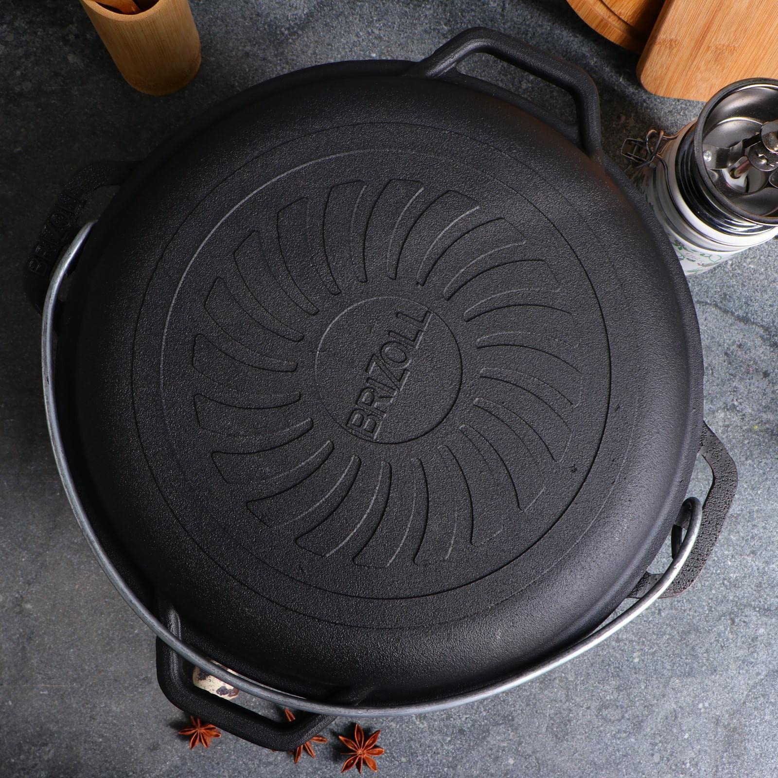 4BIG.fun Kazan de hierro fundido 8 L | Cacerola Kasan de camping Tapa de hierro fundido | Asia Wok Olla sartén con tapa para cocinas de inducción, cocina, grill, camping, jardín, barbacoa