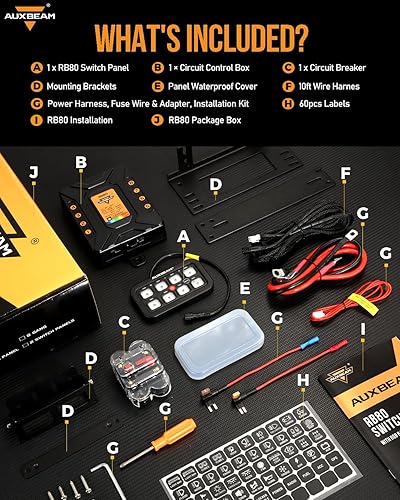 Miniatura 28 de Auxbeam Panel de interruptores de 6 bandas BC60, sistema de relé de control de circuito universal, interruptor LED regulable automático, panel