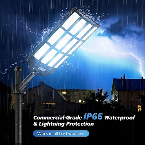 Miniatura 7 de Luces solares de calle de 10000 W para exteriores, luces solares de gran angular, sensor de movimiento para exteriores, luz de estacionamiento