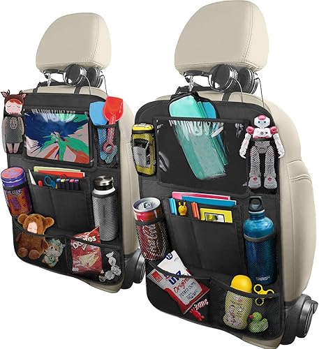 Organizador de asiento trasero de automóvil, protector de asiento trasero con soporte para tableta de 10 pulgadas, organizador de asiento trasero de