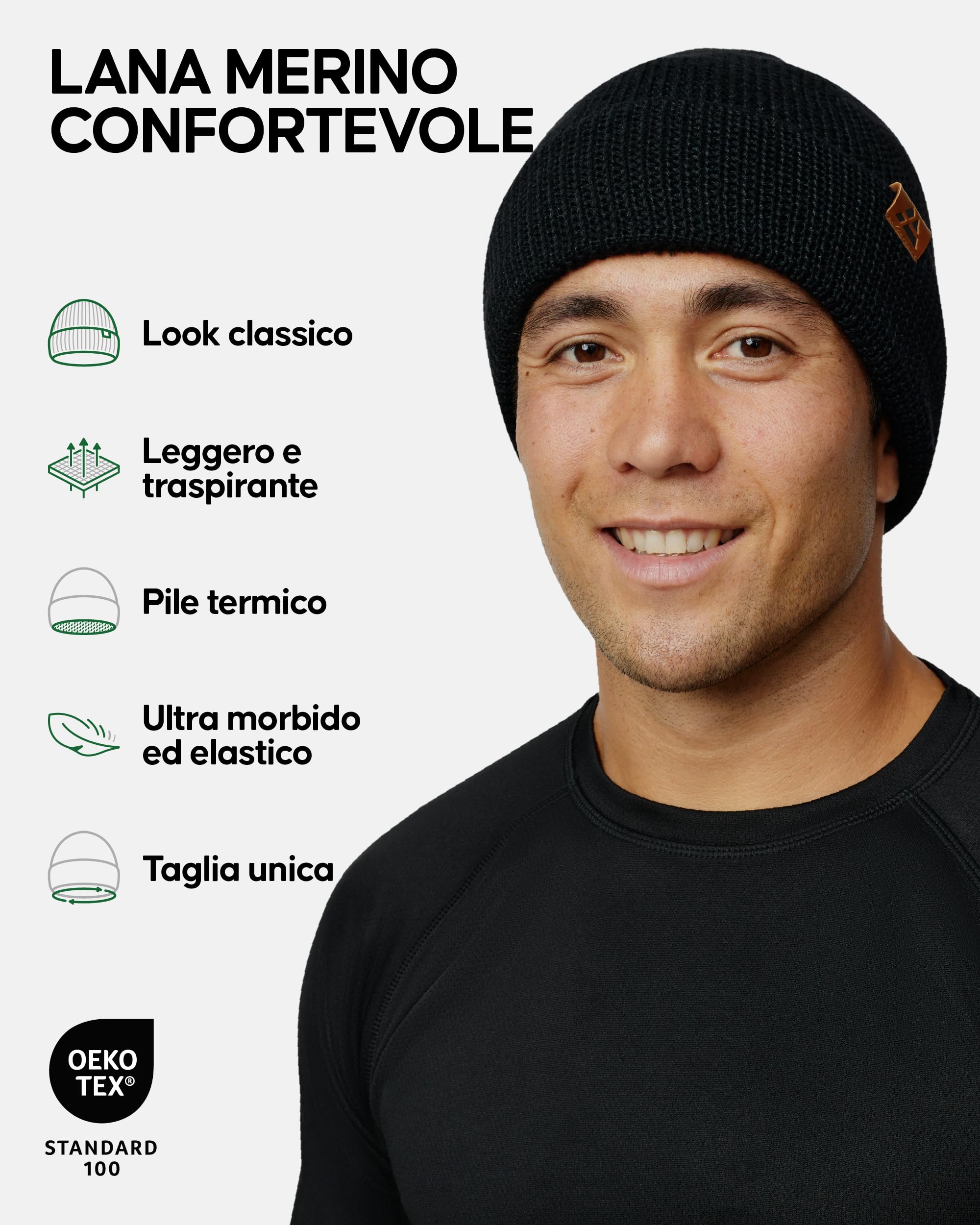 DANISH ENDURANCE Berretto Beanie in Lana Merino con Fodera in Pile, Berretto a Maglia, Berretto Invernale Uomo e Donna