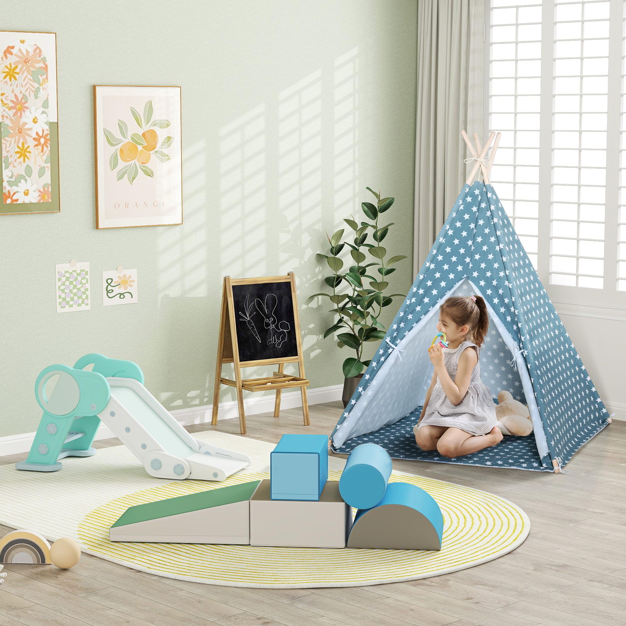 HOMCOM 5 TLG. Schaumstoff Bausteine Kinder Softbausteine Klettern Bauklötze Weiche Schaumstoffbausteine Riesenbausteine Schaumstoffblöcke Bausteinset Spielbausteine für Baby & Kleinkinder Mehrfarbig