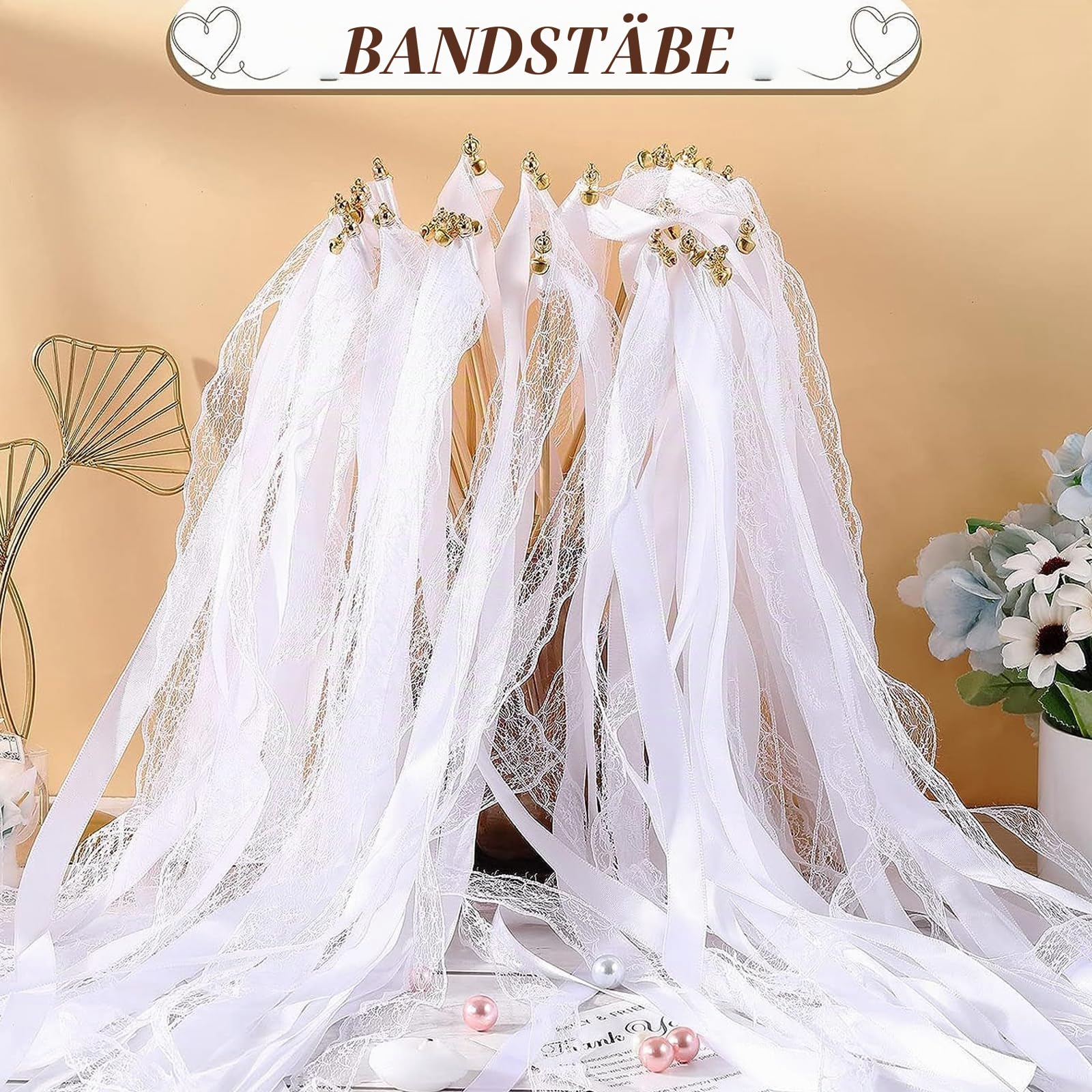 50 stück Wedding Wands Hochzeitsdeko mit LED Warmweiße Glowstick | Hochzeit Leuchtstäbe Set für Zauberstäbe Hochzeitsbändern Luftschlangen mit Glocke fur Hochzeiten Geburtstage Weihnachten