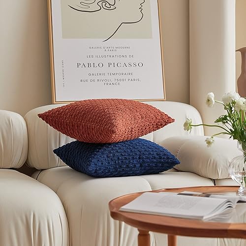 Miniatura 7 de Kevin Textile - Juego de 2 fundas decorativas para cojines, de pana y con moderno estilo campestre bohemio a rayas para decorar hogar, sofá, cama,