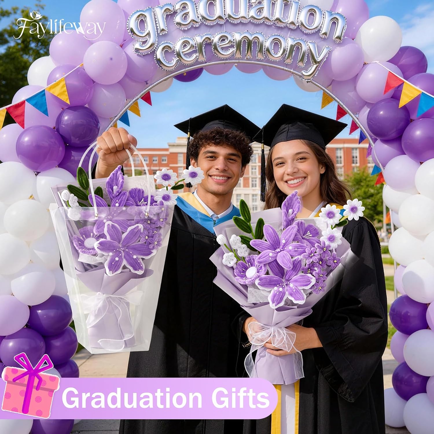 Pipe Cleaner Flower Bouquet Already Made, Purple Chenille Stem Flowers, Flower Bouquet for Mom Women, Birthday Anniversary Graduation Gift(Include Card) image 2