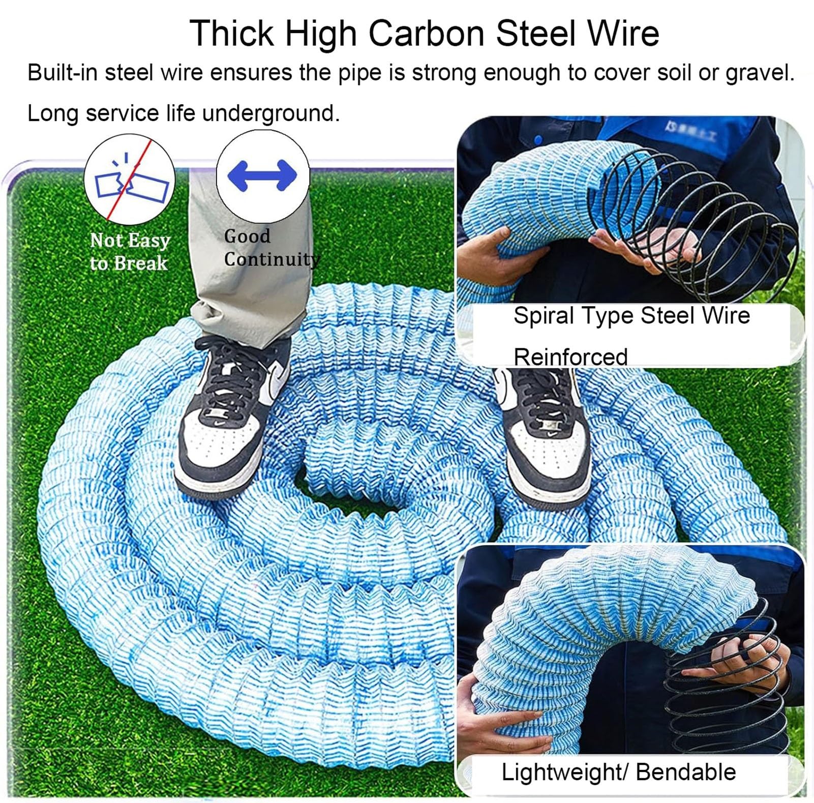 Flexible/Expandable Landscaping Drain Pipe, Soft Infiltration French Drain Pipe, Dia 2-Inch Perforated Drainage Pipes 5/10/30/60/80/100/200/300 Ft Long, Flexible Underground Drainage Tube(Long 50m(164