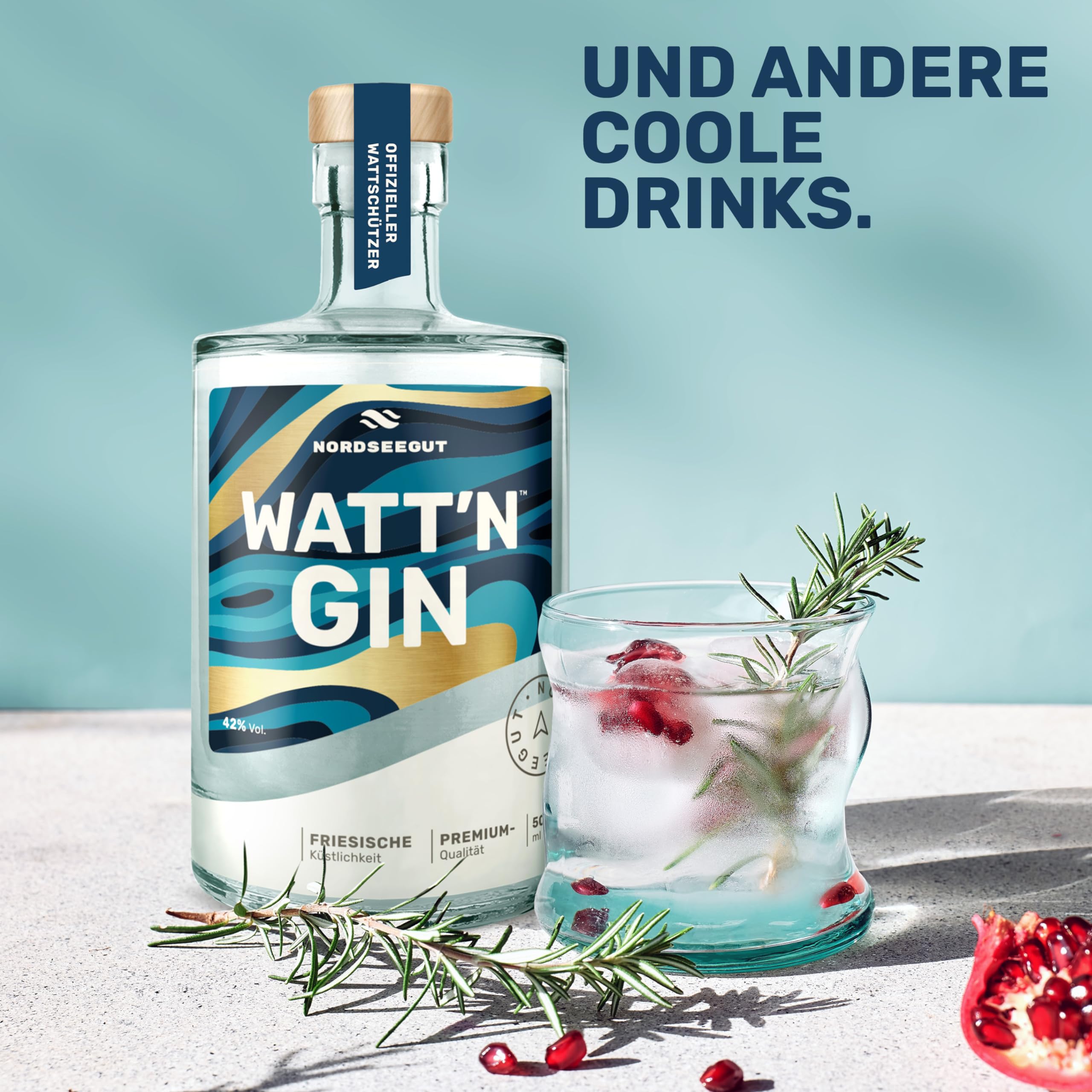NORDSEEGUT WATT`N GIN 0.5L - Nordsee Premium Dry Gin 42% Vol. I vegan mit handverlesenen Zutaten wie Hagebutte, Lavendel und fruchtiger Orange, Salzwiesen, Wattenmeer