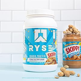 RYSE Loaded Protein Powder - Skippy Peanut Butter - 25g Whey Protein Isolate & Concentrate with Prebiotic Fiber & MCTs - Low Carb, Low Sugar, Digestive-Friendly - 20 Servings / 1.5 lb Tub
