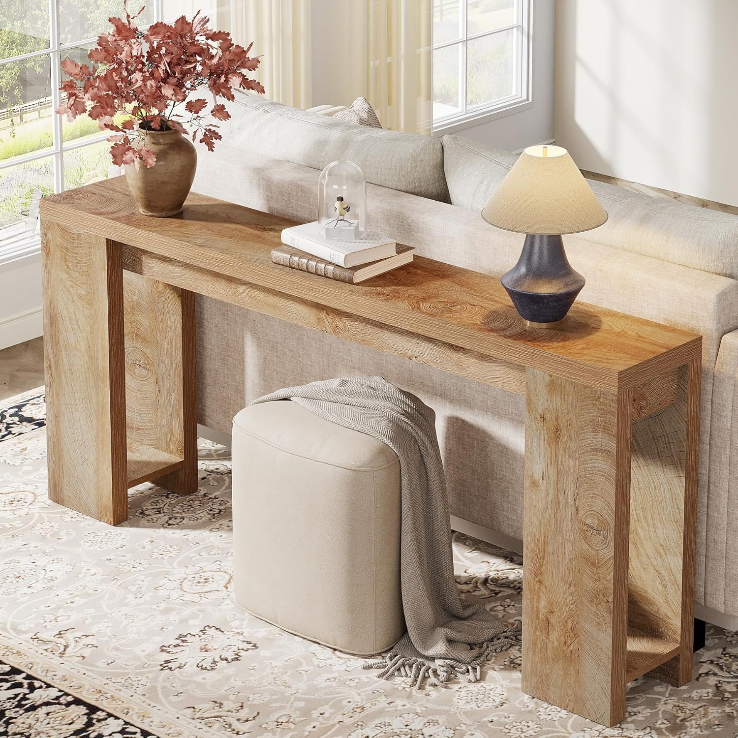 Tribesigns Mesa Consola, 160 x 29,5 x 85 cm, Mesa Auxiliar, Mesa de Sofá de Madera Rústica para Entrada, Pasillo, Salón, Marrón Roble Claro