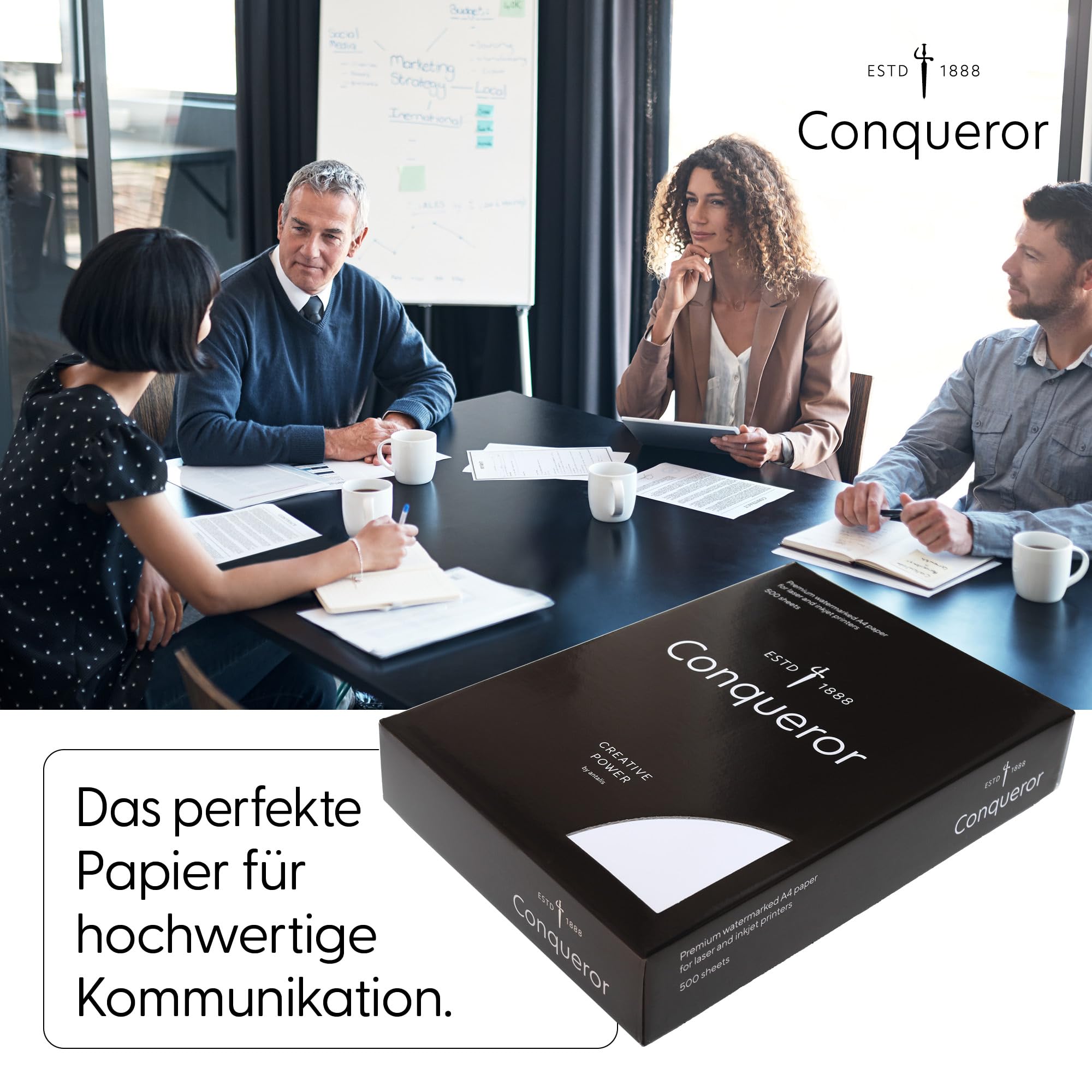 Conqueror Wove Briefpapier DIN A4 (90 g/m², Glatt, High White, mit Wasserzeichen) – Premium Feinstpapier für Geschäftsbriefe, hochwertige Dokumente & exklusive Korrespondenz, 2500 Blatt