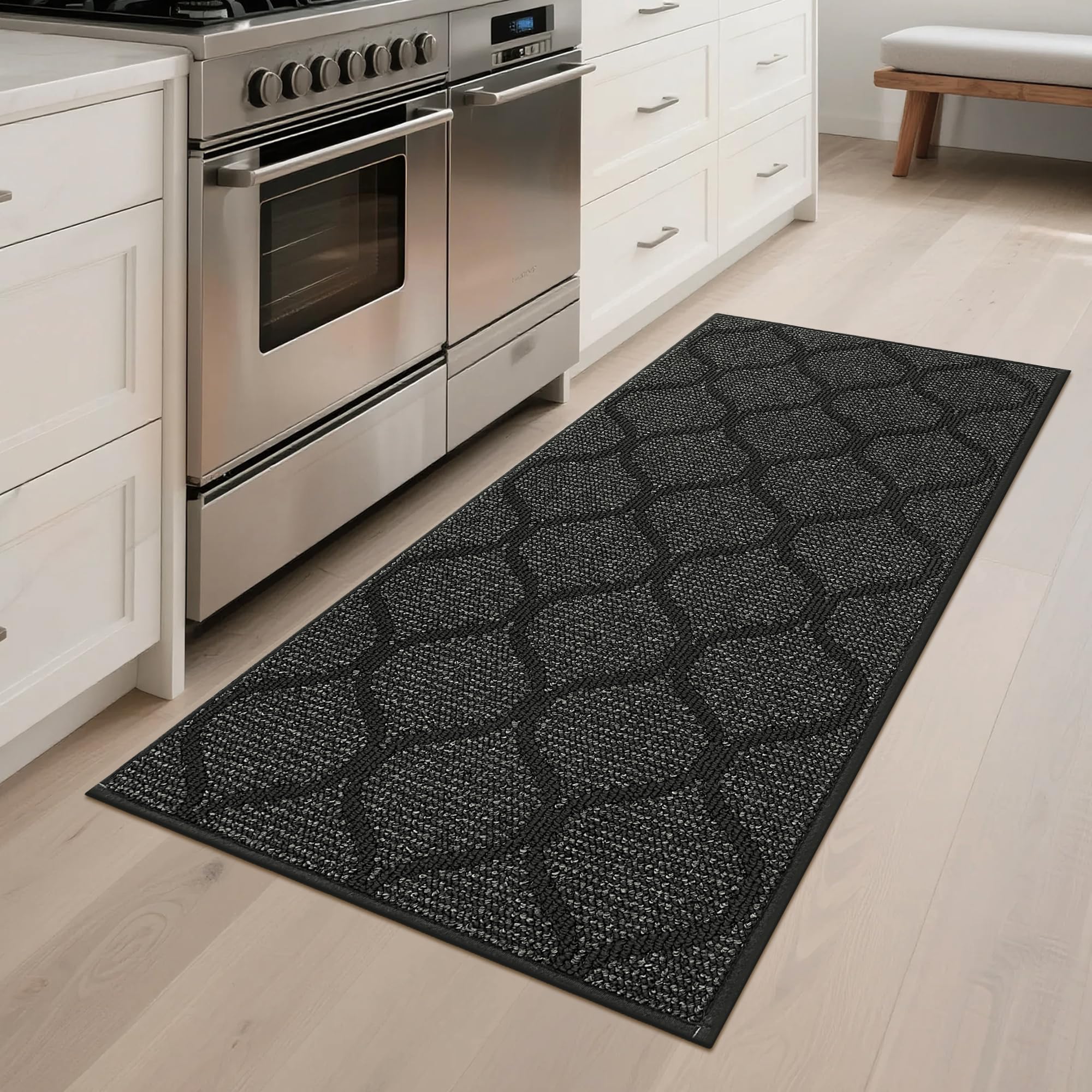 COSY HOMEER Tappeto da cucina antiscivolo, 60 x 120 cm, lavabile in lavatrice, per corridoio, cucina, lavanderia, ingresso, grigio scuro