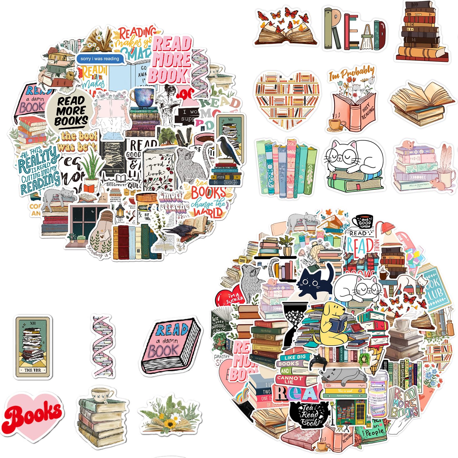 100 Book Stickers for Kindle Cover - Multi-Style Bookish Stickers for Laptops, Water Bottles, Cars, Bicycles, Helmets, Mobile Phones, Guitars, Skateboards - Booktok