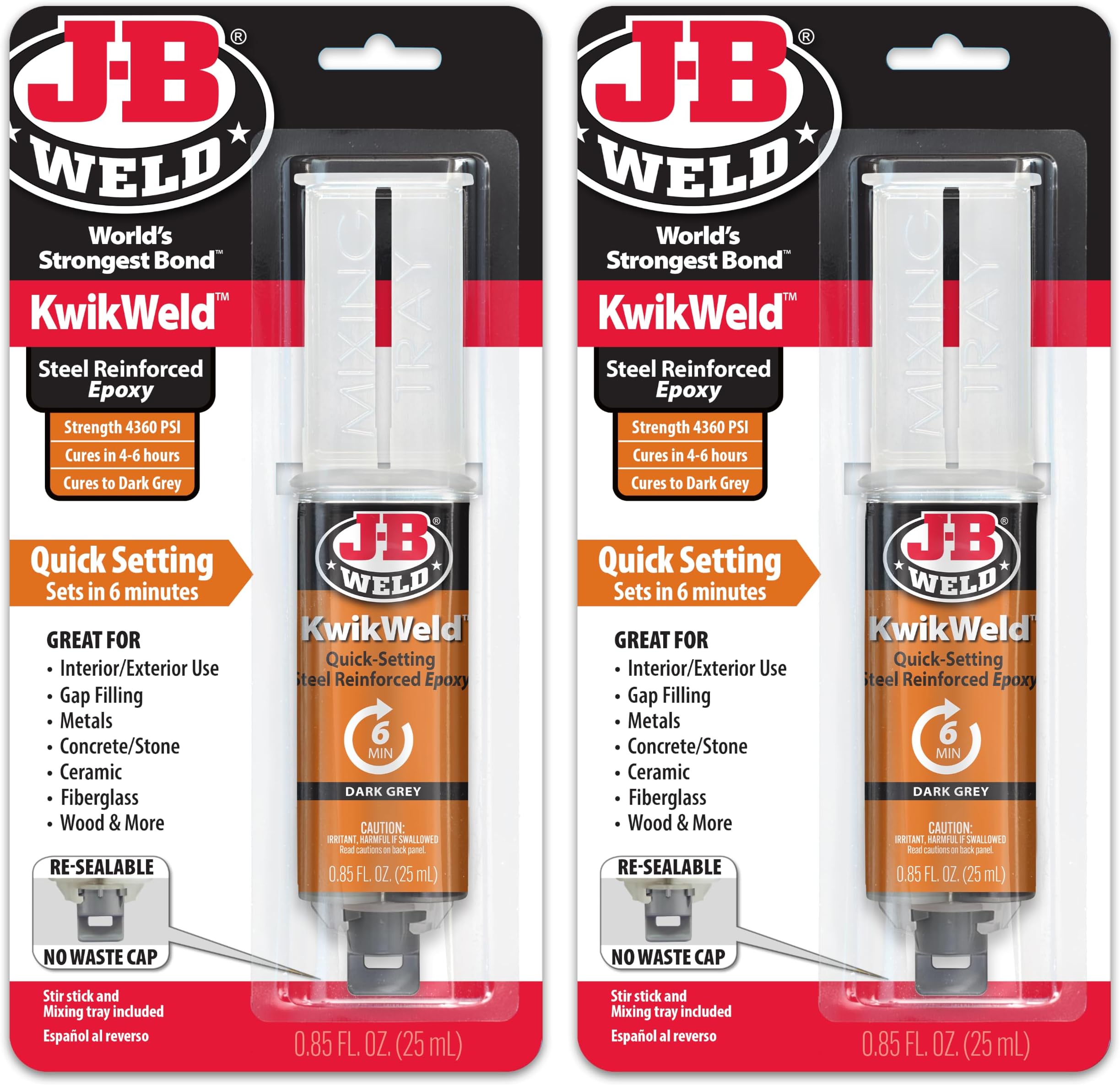 6 Minute Set Epoxy KwikWeld, High Strength, Waterproof, 2 Pack, Dark Grey, 50176-2