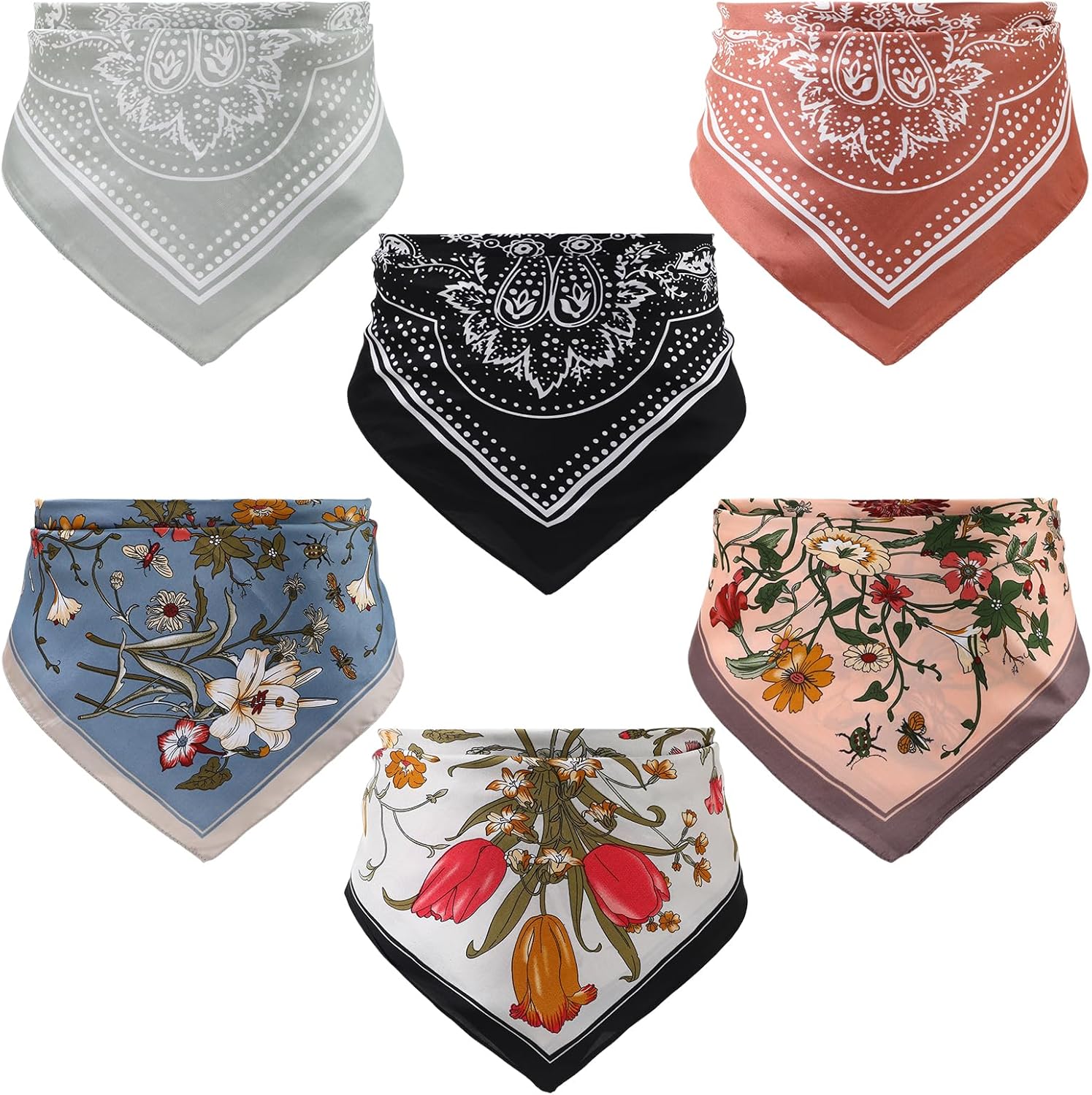 JATEBI 6 Pcs 27'' Square Head Scarves for Women Silk Like Lightweight Bandana Scarf with Paisley and Floral Patterns - Image 9