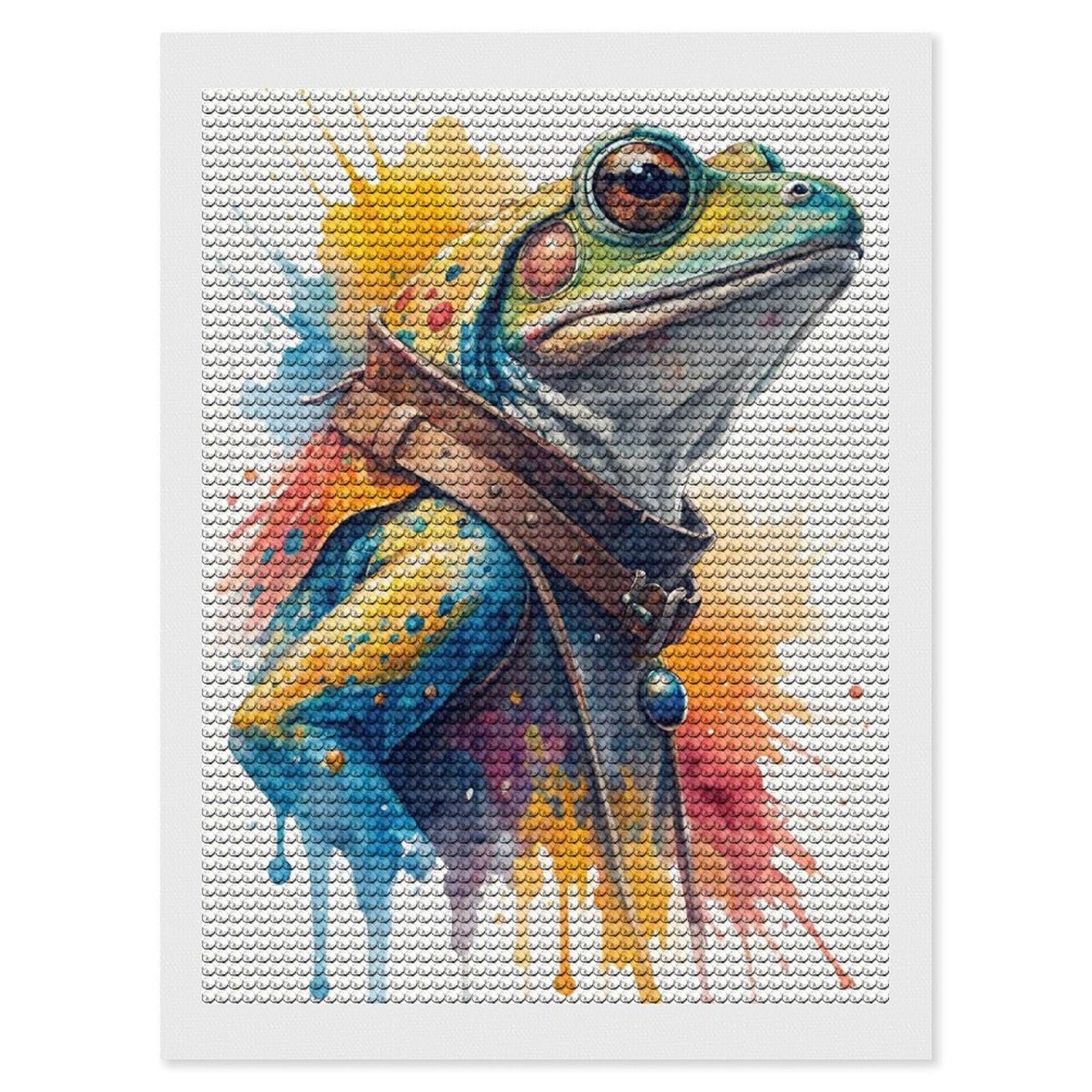Junmoney Watercolor Frog in Coat Crystal Diamond Art Kit 12"x16", Modern Decor, Boho Decor, Wall Art Gift, Decorative Artwork, Creative Hobby