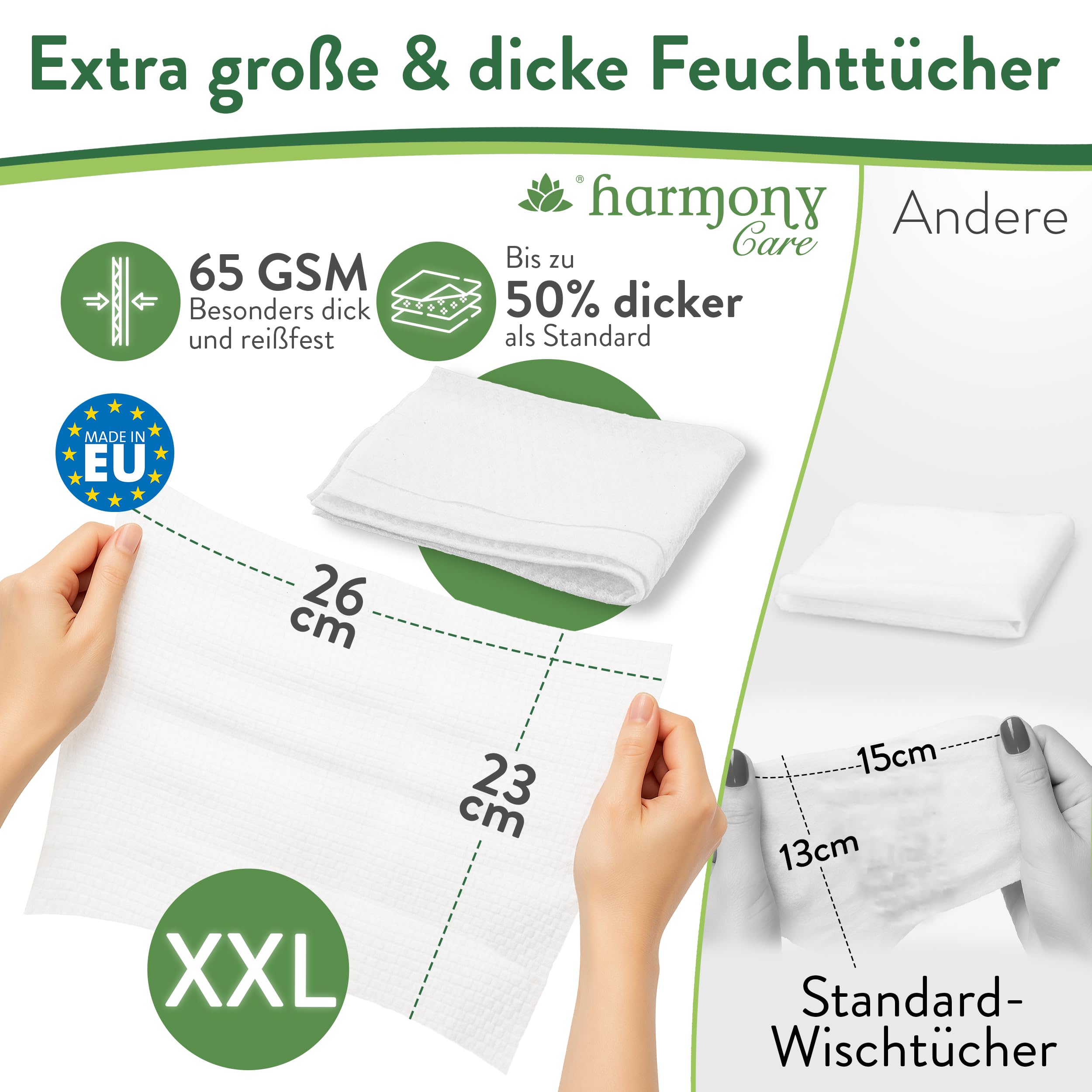 Harmony Care® Premium Feuchttücher für Erwachsene für die alltägliche Pflege – XXL Feuchtpflegetücher extra dick mit hautschonenden Extrakten - Intimpflegetücher Alkohol- und Parabenfrei - 800 Stück