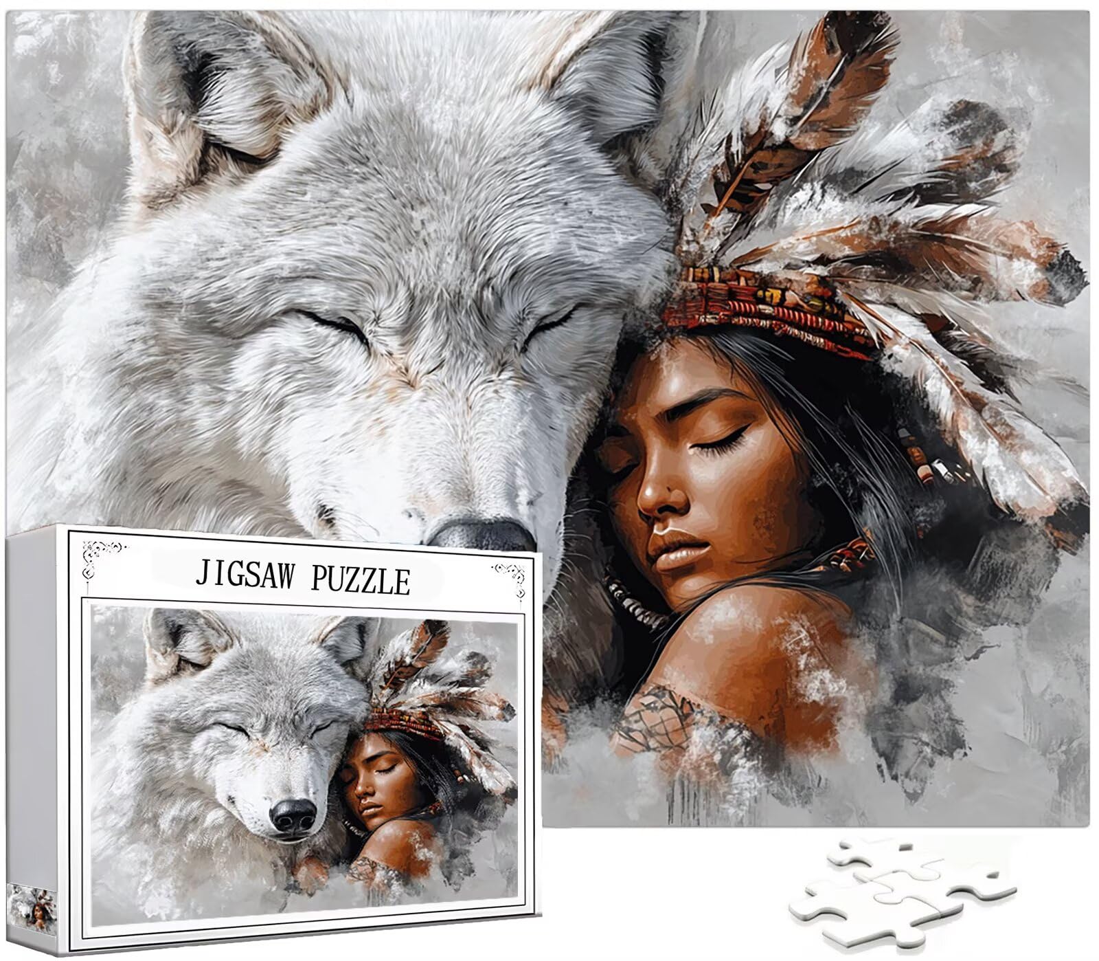 Wolf Puzzle 2000 Teile Erwachsene, Groß Puzzle Feder Poster Design, Holz Jigsaw Kreativ Set für Erwachsene Teile Geschenkbox Verpackung for Wanddeko Wohnzimmer, Geschenke für Männer, 100x70cm,Model470