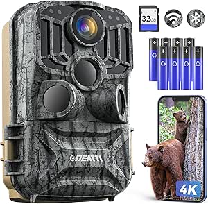 DEATTI Trail Camera 48MP 4K Game Camera with 8 Batteries 32GB SD Card,WiFi Bluetooth Connection,Trail Cameras with Night Vision Motion Activated Waterproof for Wildlife Deer Outdoor 0.1s Trigger Time asin的图片