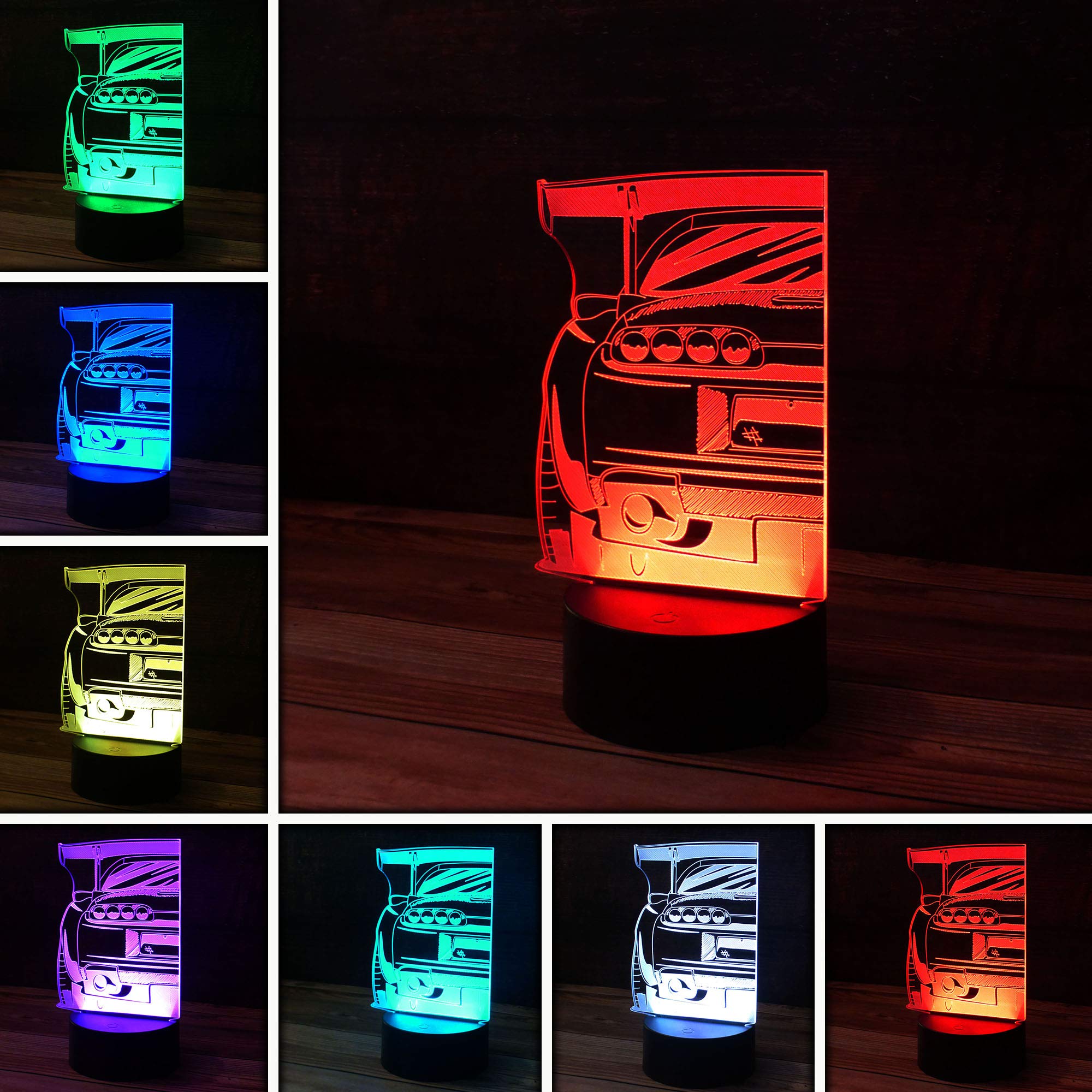 3D Supra Desk Light - 7 Color LED Lamp Base with USB or Battery and Touch Control Rotating Fade or Solid Color Mode. Makes a Perfect Nightlight for Kids or Unique Gift for Any Age.