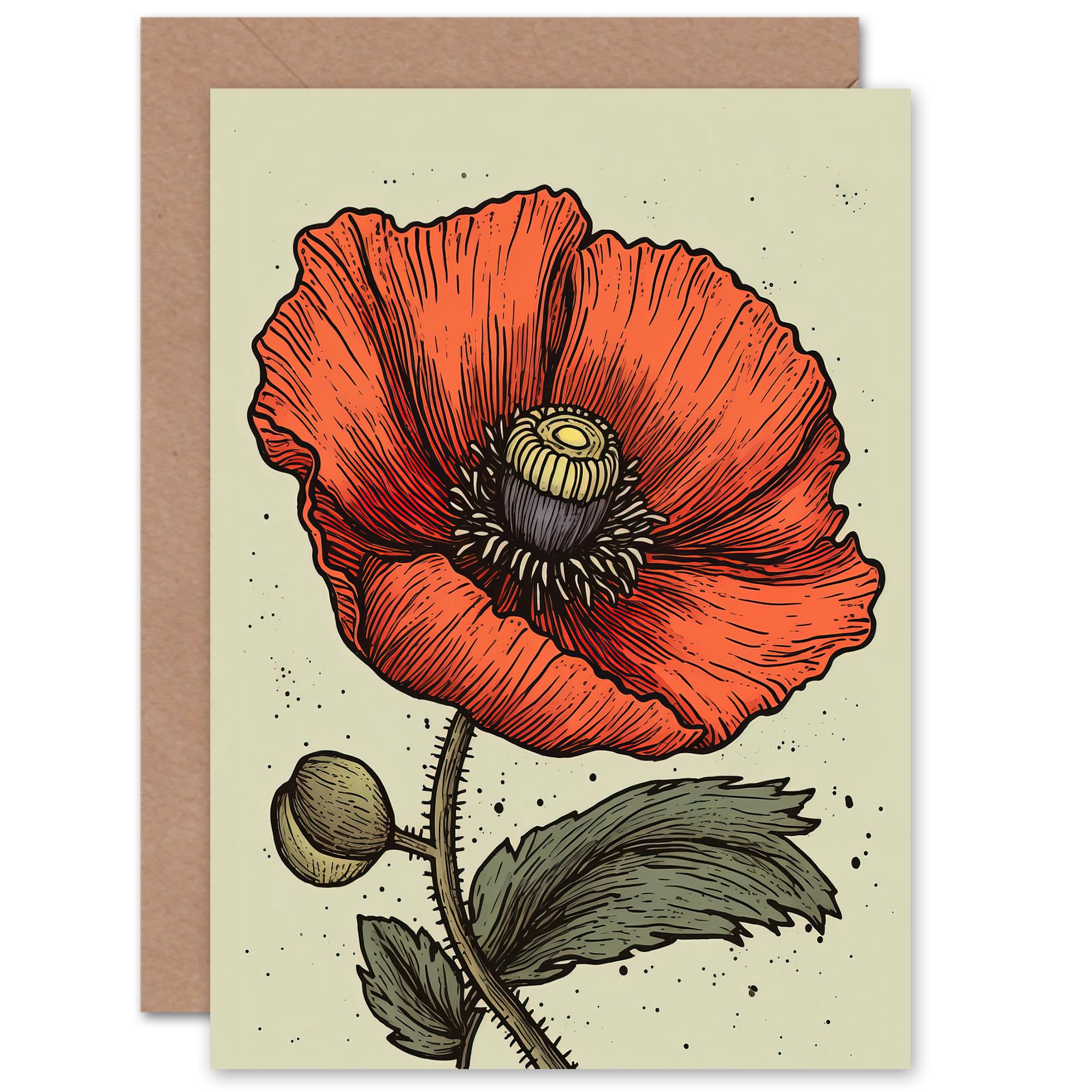 Artery8 A Single Red Poppy Illustration for Wife Her Mum Sister Daughter Mom Gran Nan Birthday Thank You Mothers Day Blank Art Greeting Card