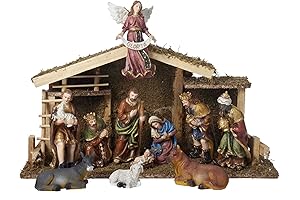 Kurt Adler 12-Piece Nativity Set with Wooden Stable