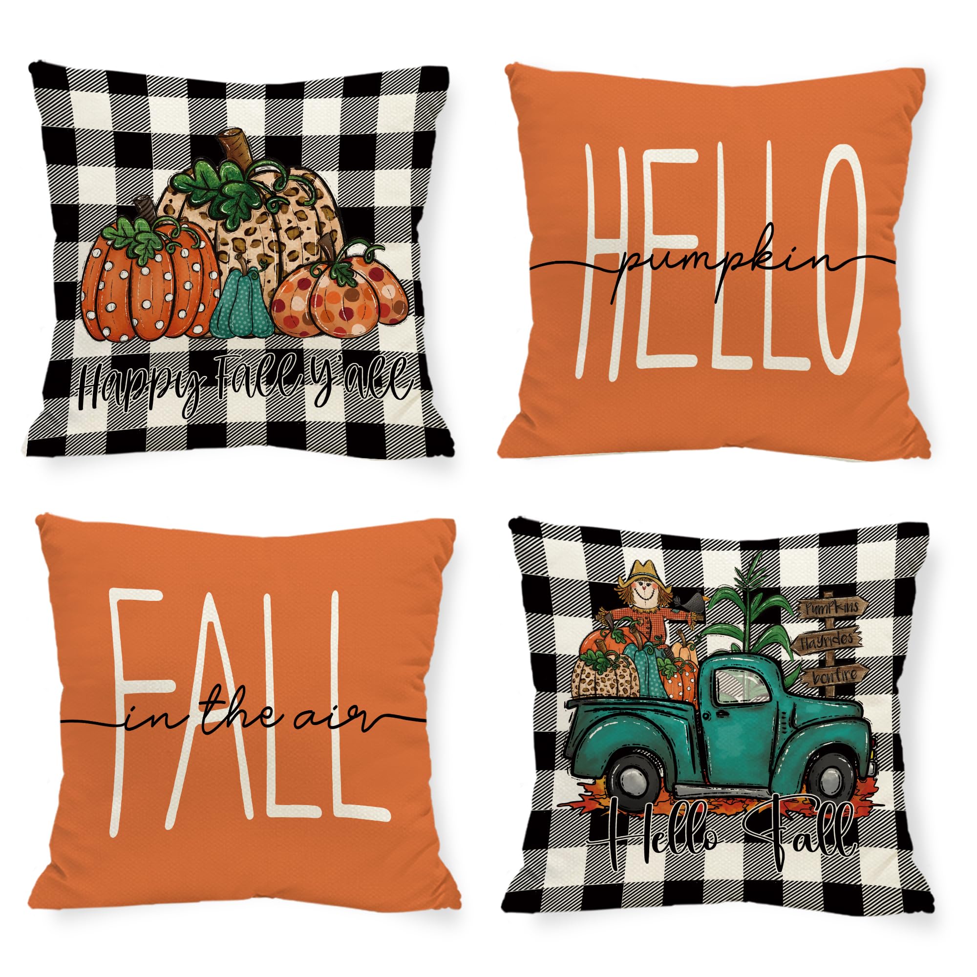Cloudfomila Thanksgiving Fall Harvest Pumpkin Pillow Covers 18x18 Inch Autumn Grateful Truck Scarecrow Throw Pillows Thanks Square Pillowcase