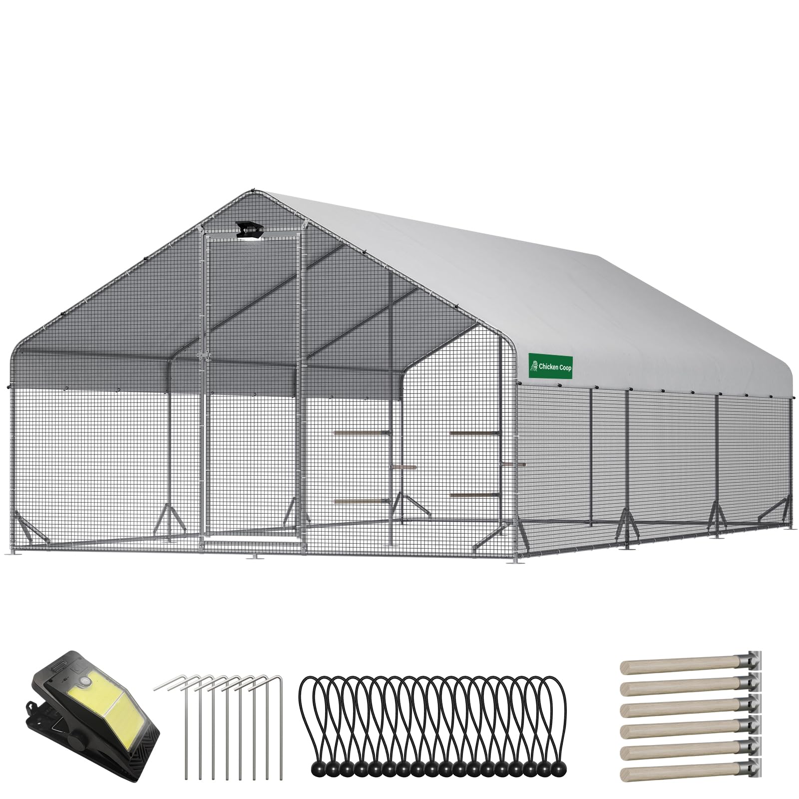 Large Walk-in Metal Chicken Coop with Hardware Cloth & Solar Light