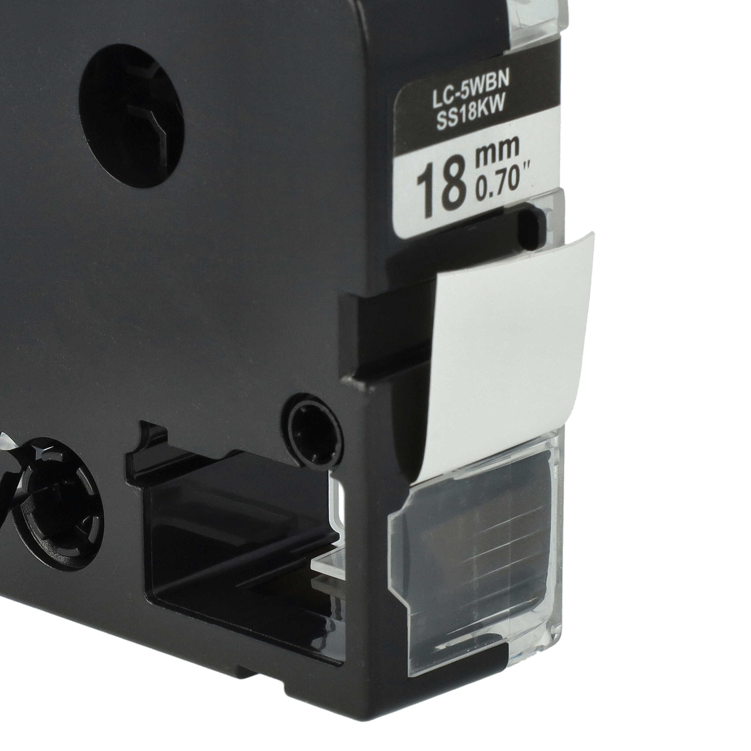 vhbw 50x cinta de escritura compatible con KingJim SR-PBW1, SR-RK1, SR6700D, SR750, SR950 impresora etiqueta 8m x 18 mm negro a blanco