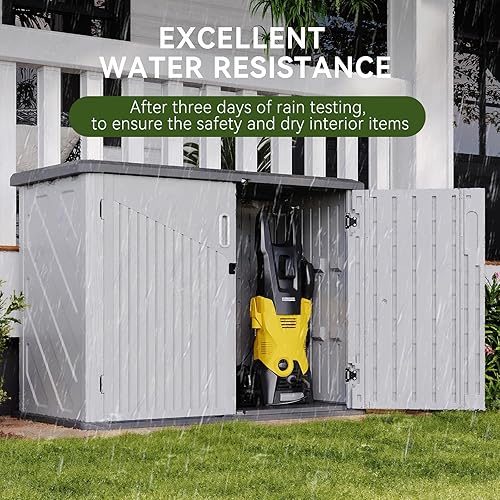 Miniatura 8 de Aoxun Armario de almacenamiento blanco para exteriores con 2 estantes, cobertizo de almacenamiento de bote de basura de 35 pies cúbicos,