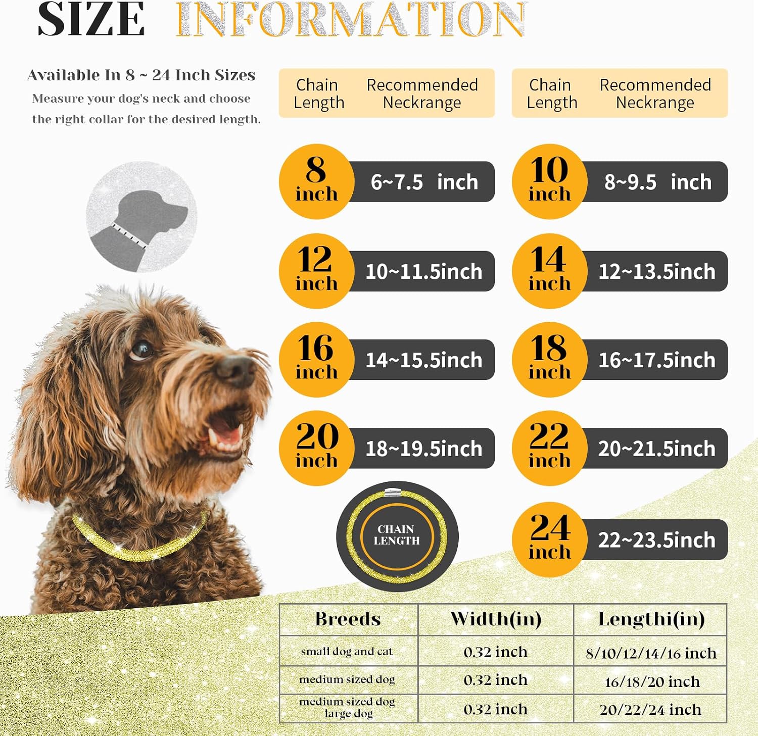 Stylish and Luxurious Diamond Dog Collar,Magnetically Absorbent Clasp,Full Diamond Design,Perfect for Wedding and Everyday Walking - Gold Yellow Diamons Necklace Collar for Medium Dogs,18'' image 5