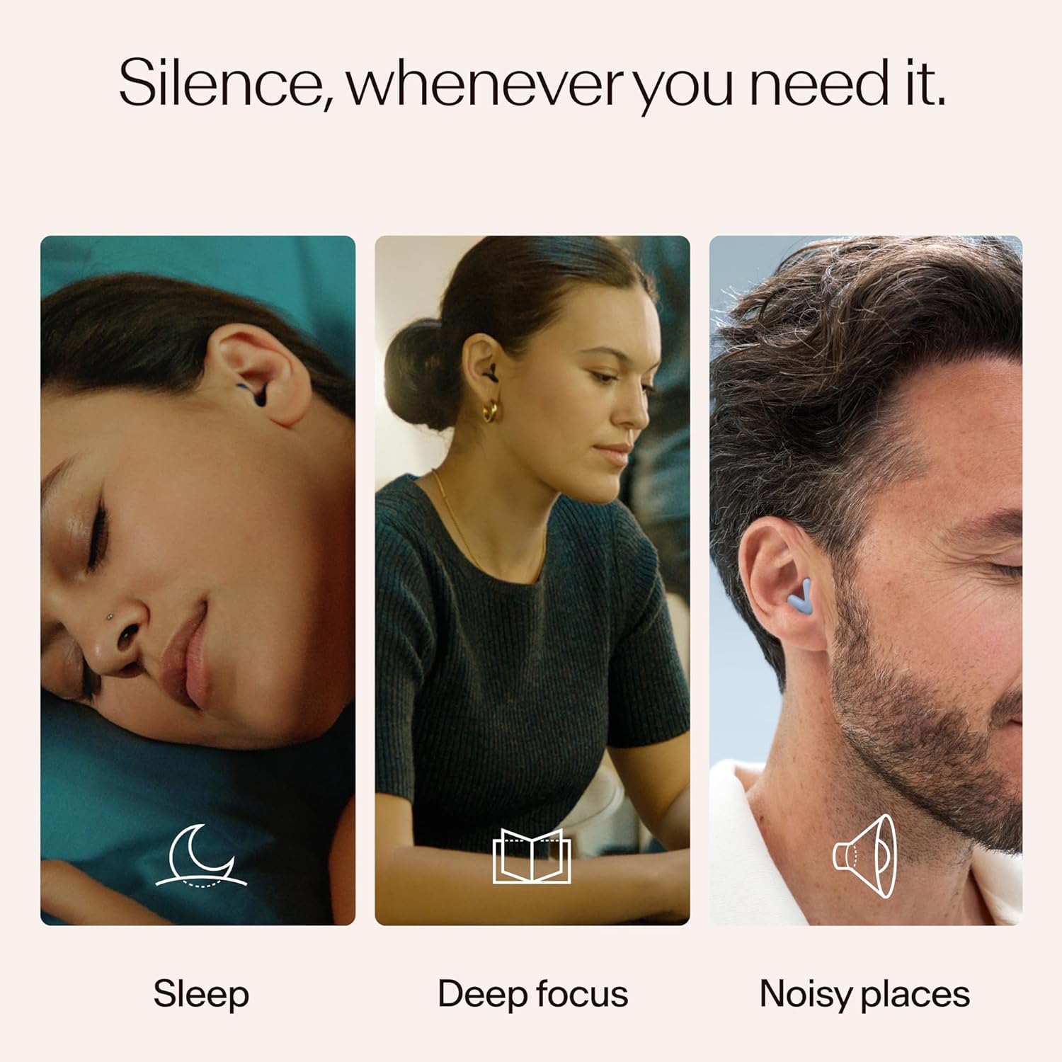 Alpine Silence Earplugs for Sleep, Focus & Travel - V-Shape Snug Fit & Soft Oval Tips – 4 Sizes XS/S/M/L - Comfortable, Reusable Hearing Protection - up to 25dB – Blue