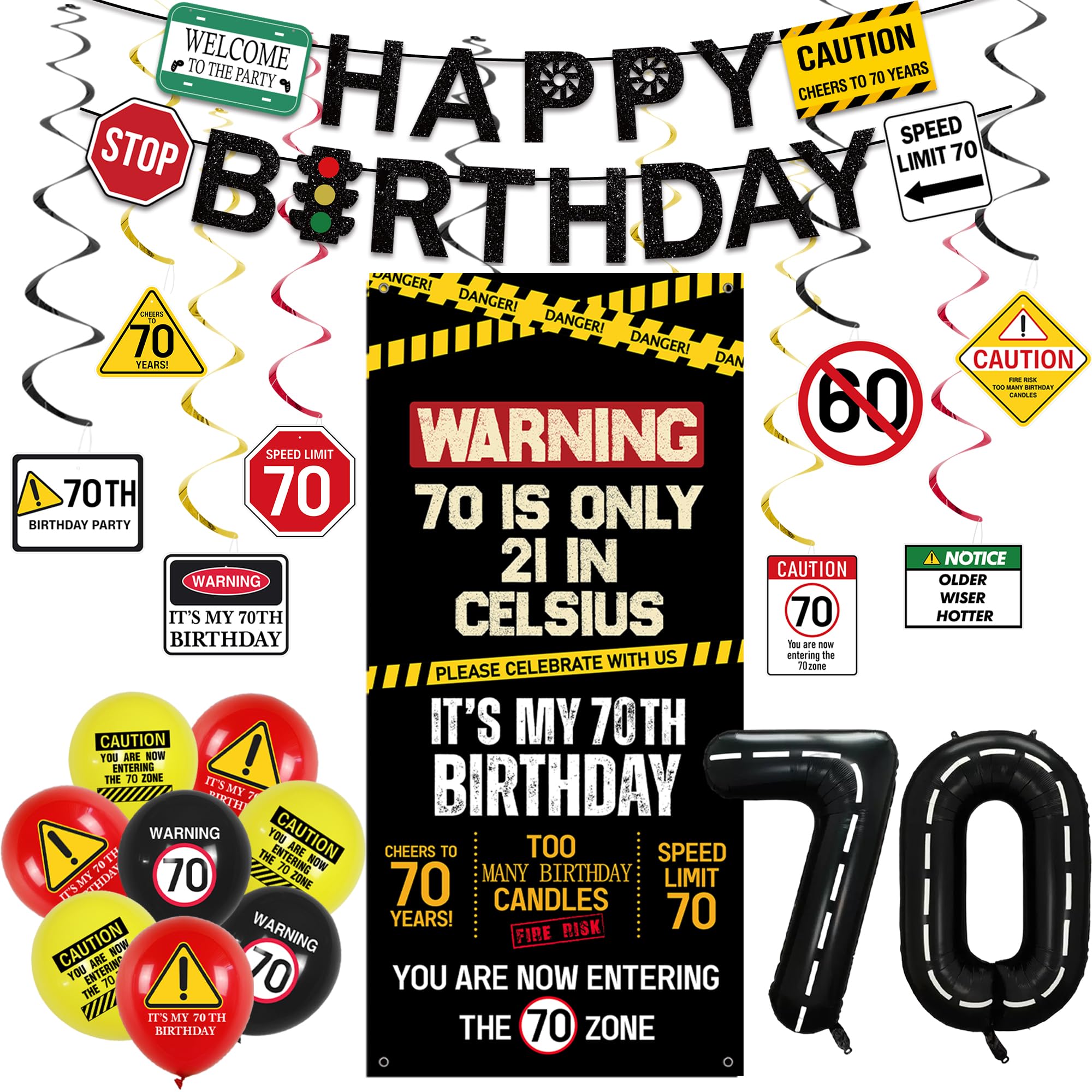 Roetyce 70th Birthday Decorations Caution 70 Is Only 21 in Celsius