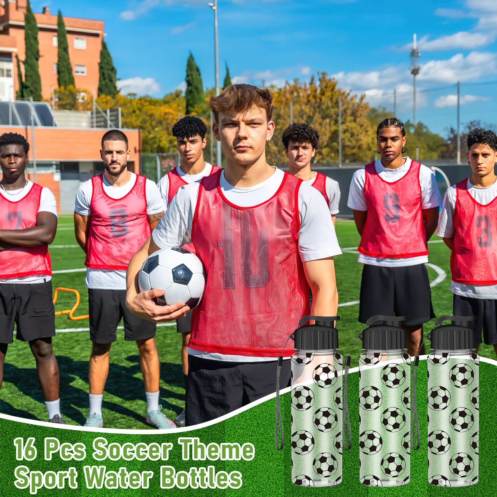 MSYU 16 bottiglie d'acqua da 500 ml, per sport da calcio, con tappo a ribalta, riutilizzabili, in plastica, accessori per regali di squadra, accessori per feste sportive
