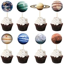 40Pcs Space Cupcake Toppers Astronaut Cupcake Picks Solar System Galaxy Universe Planet Food Picks for Outer Space Baby Shower Boys Girls Birthday Party Cake Cupcake Decorations