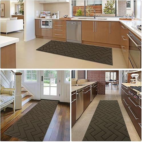 Miniatura 7 de Tapete para interiores, tapete para puerta delantera y trasera, parte trasera de goma, antideslizante, 20 x 48 pulgadas, grande, absorbente,