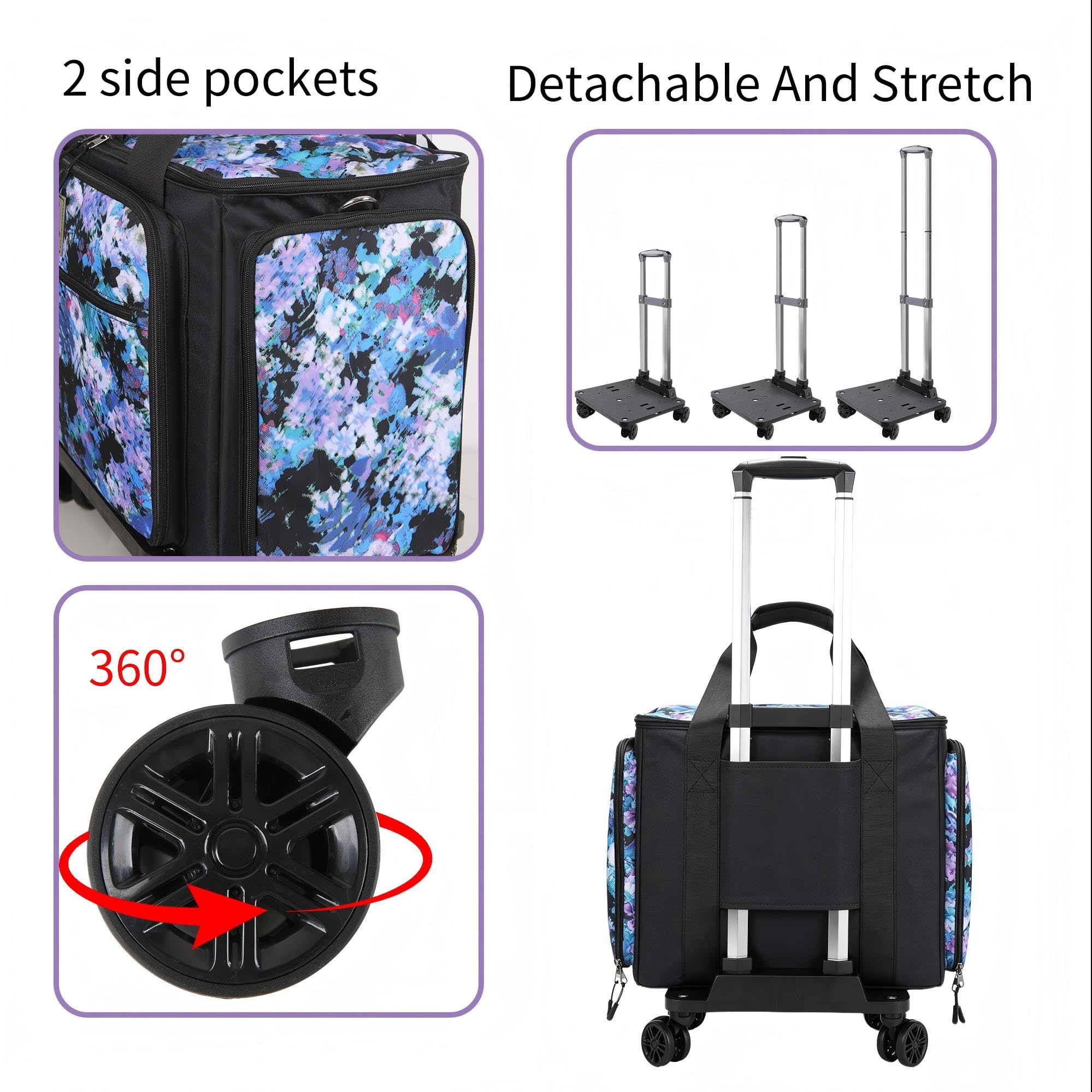Rollende Lehrertasche mit fünf um 360 Grad drehbaren Rädern, entworfen für Lehrer, Kunst, Arbeiter, Krankenschwestern, Sammelalben, Basteln, mit YKK-Reißverschlüssen, passend für 17,3