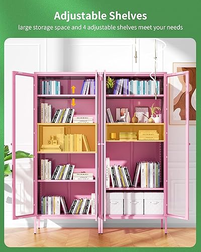 Miniatura 2 de Greenvelly Estantería alta Curio con puertas de vidrio templado y estantes para el dormitorio del hogar y la sala de estar